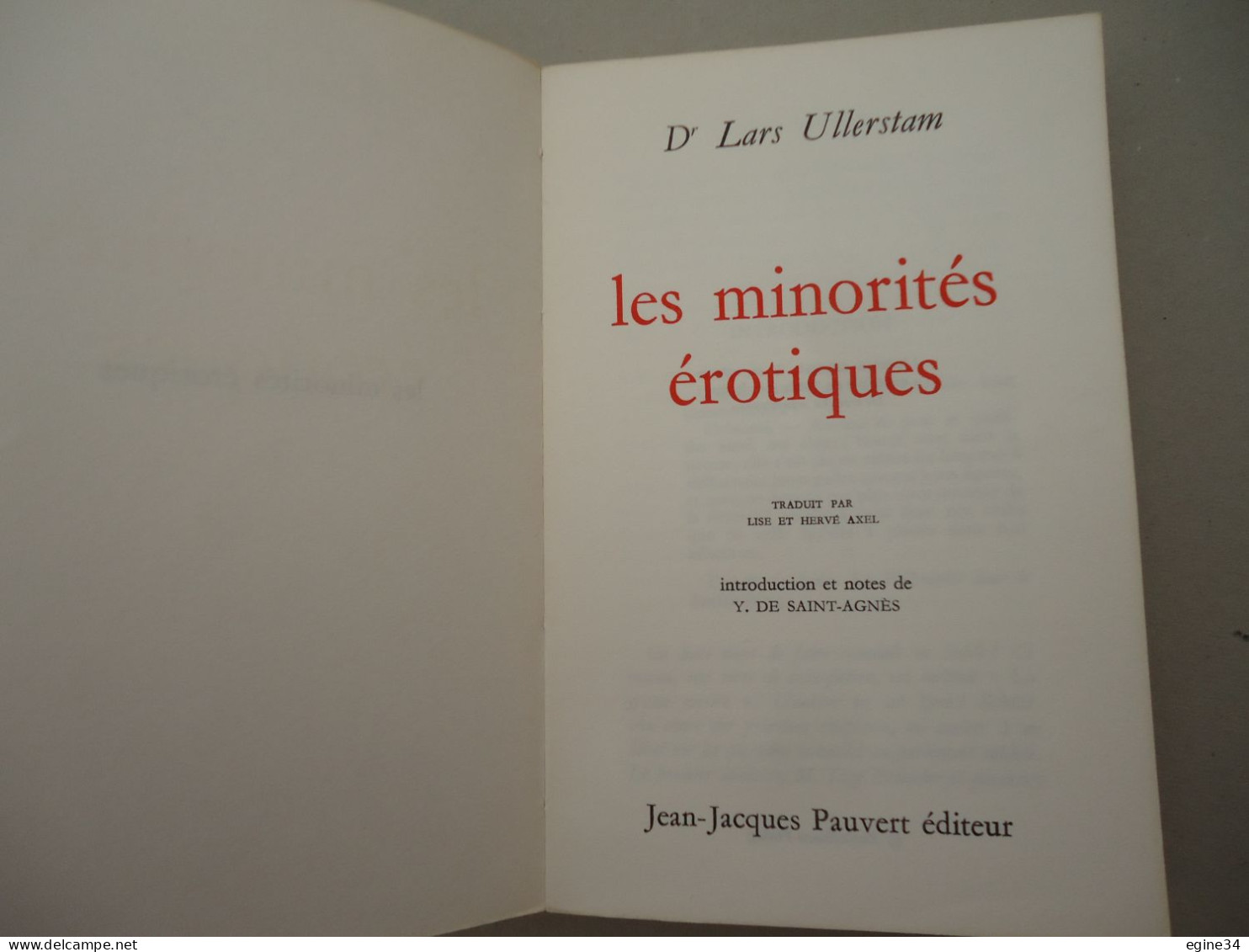 Editions Jean-Jacques  Pauvert - Dr Lars Ullerstam - Les Minorités Erotiques - 1965 - Sociologia