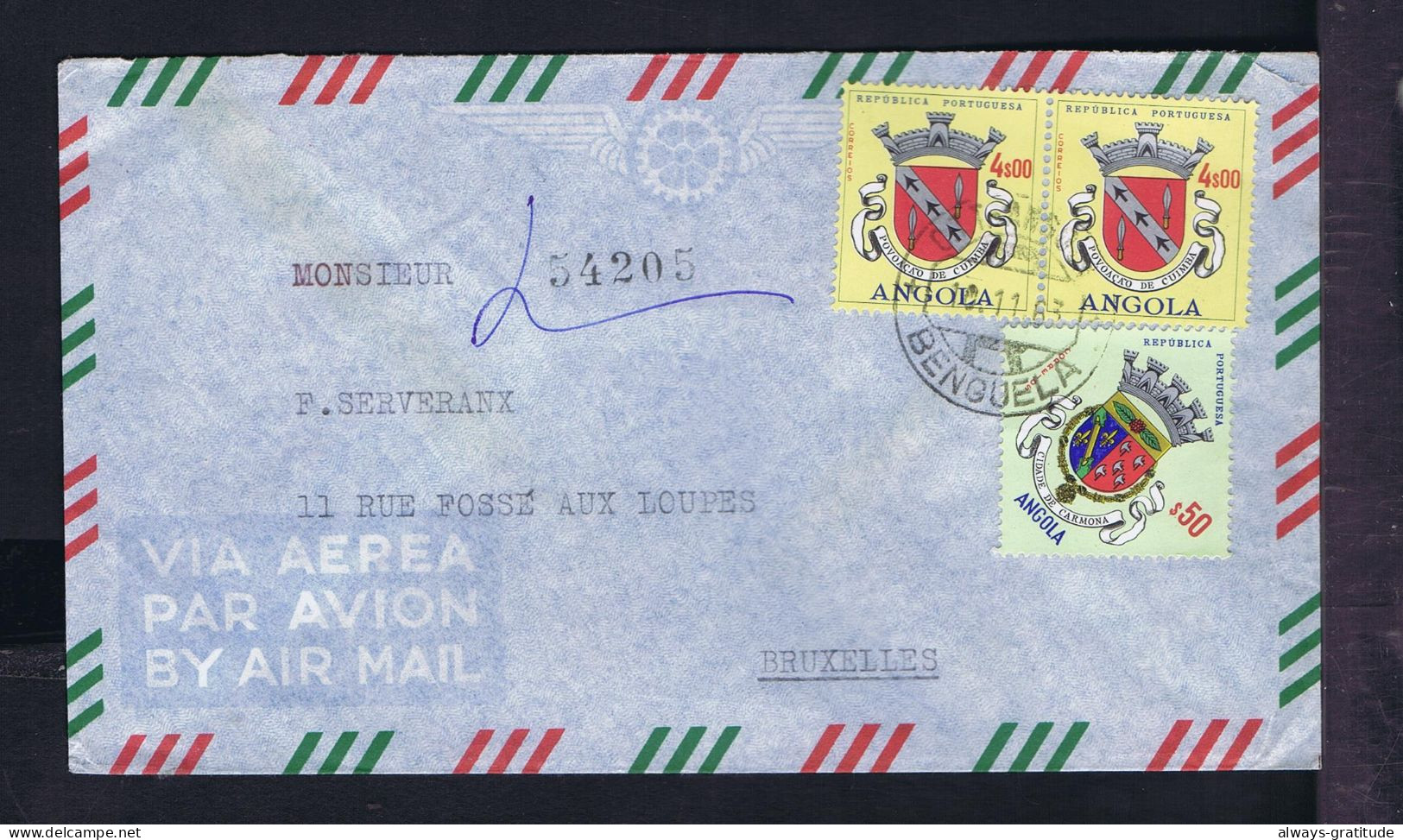 Sp10164 ANGOLA Coat Of Arms Brasons (Carmona Town, Cuimba Village) Mailed 1963 From Benguela »Bruxelles By Portugal - Omslagen