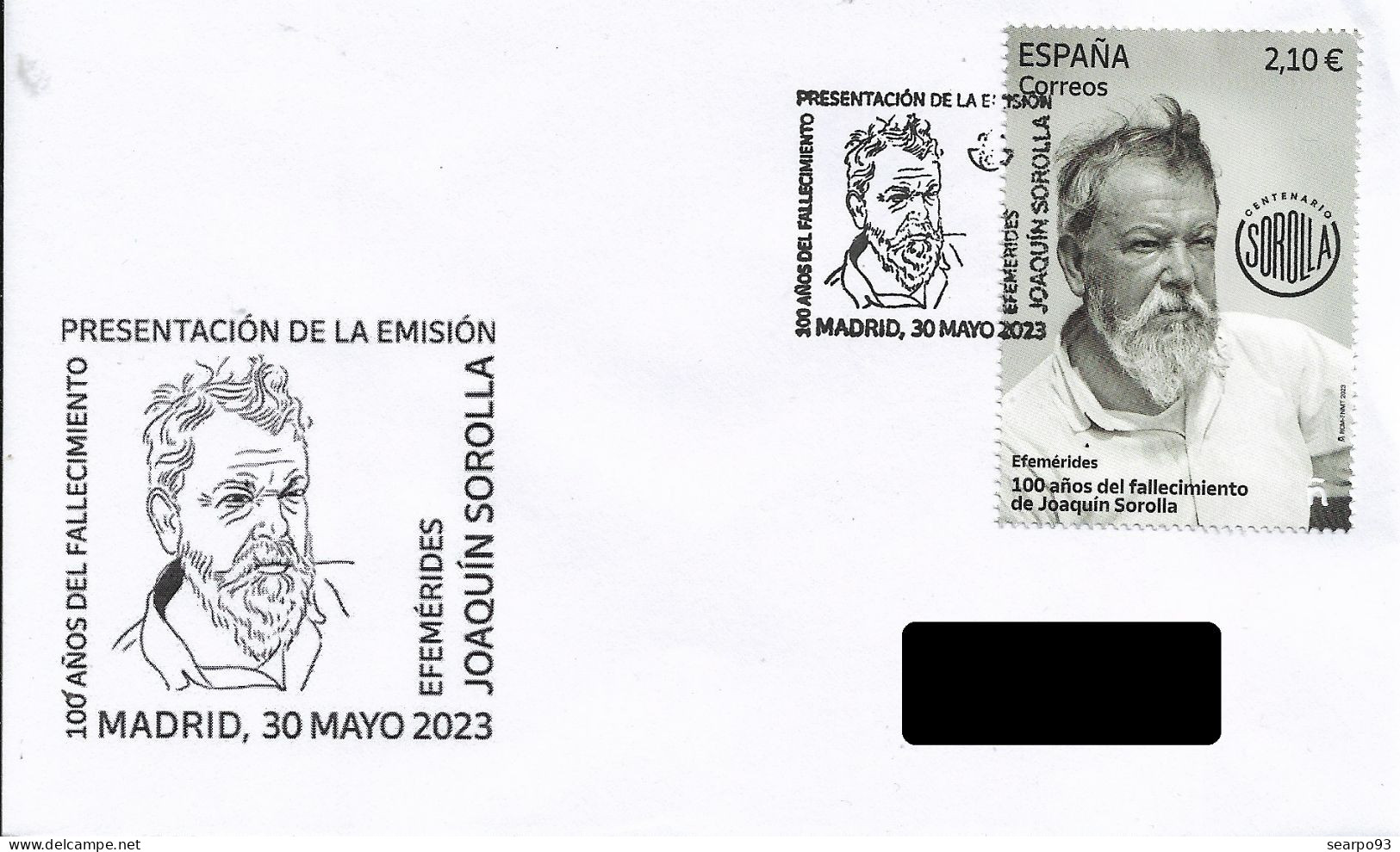 SPAIN. POSTMARK. PAINTER JOAQUIN SOROLLA. MADRID 2023 - Maschinenstempel (EMA)