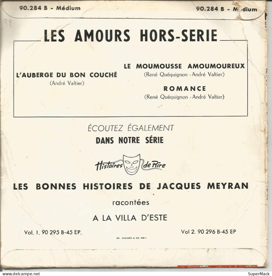 45T André Valtier - Les Amours Hors Série - Pacific 90.284B - 1958 - Collectors