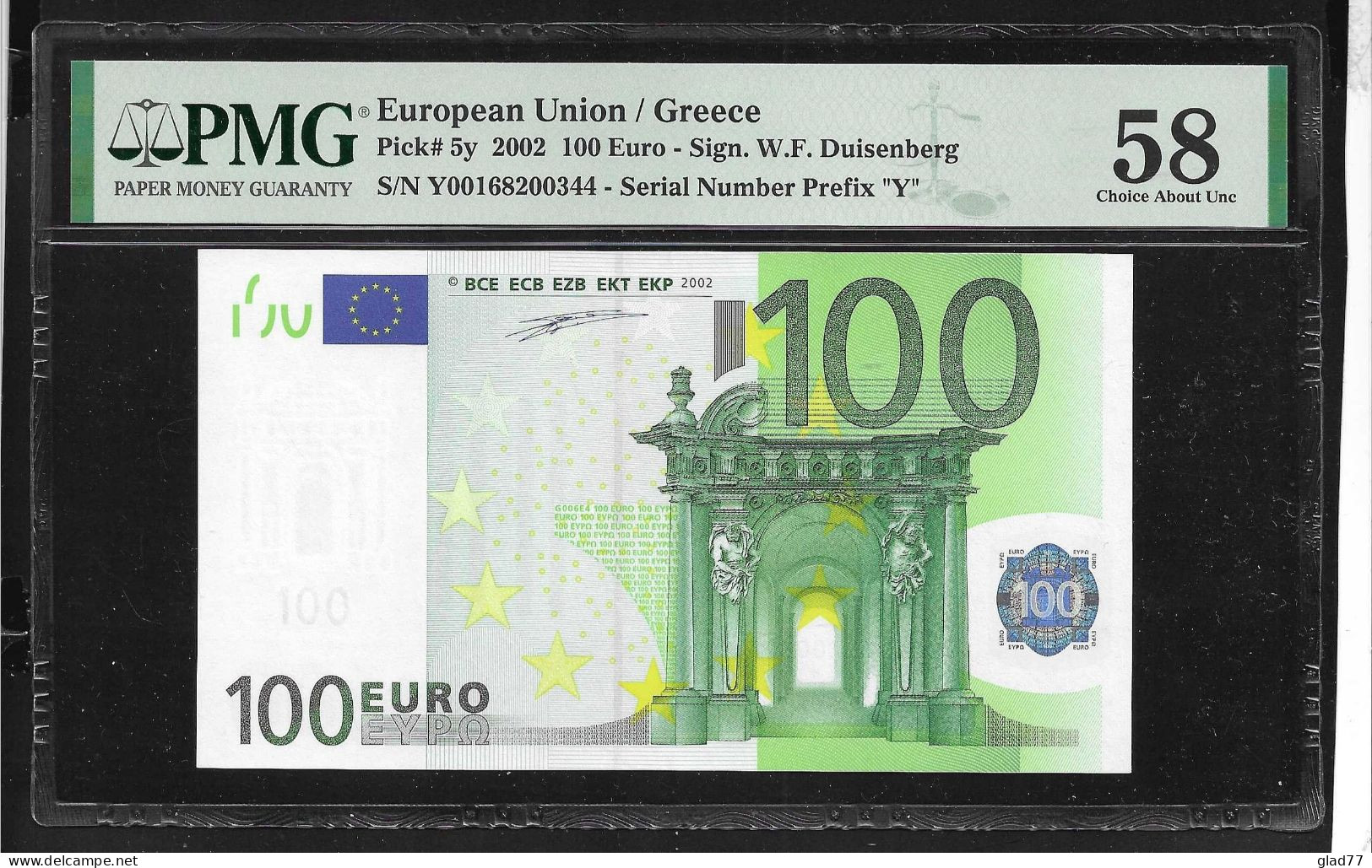 GREECE 100 EURO  Duisenberg  Signature! PMG 58 Choice AUNC "Y" Printer G006E4 Extremely Rare!! - 100 Euro