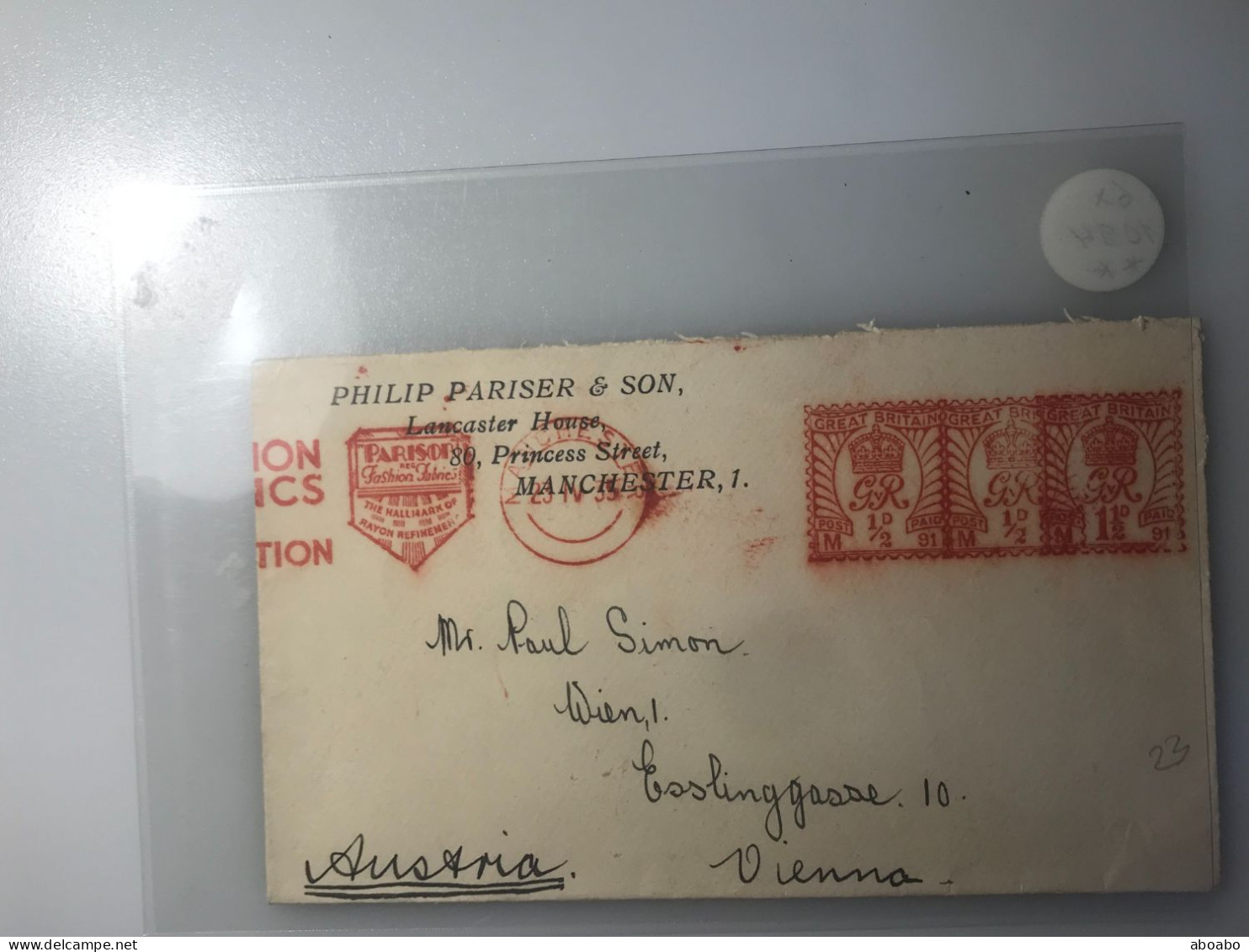Grossbritannien  UMSCHLAG 1935  NACH WIEN  ....30/23 - Cartas & Documentos
