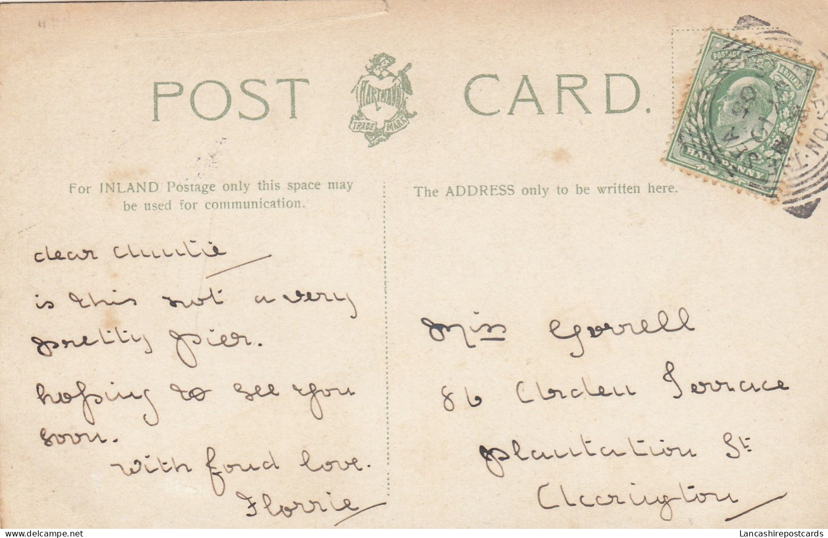 Postcard Genealogy Miss Gorrell Arden Terrace Accrington PU 1905 My Ref B14827 - Genealogia
