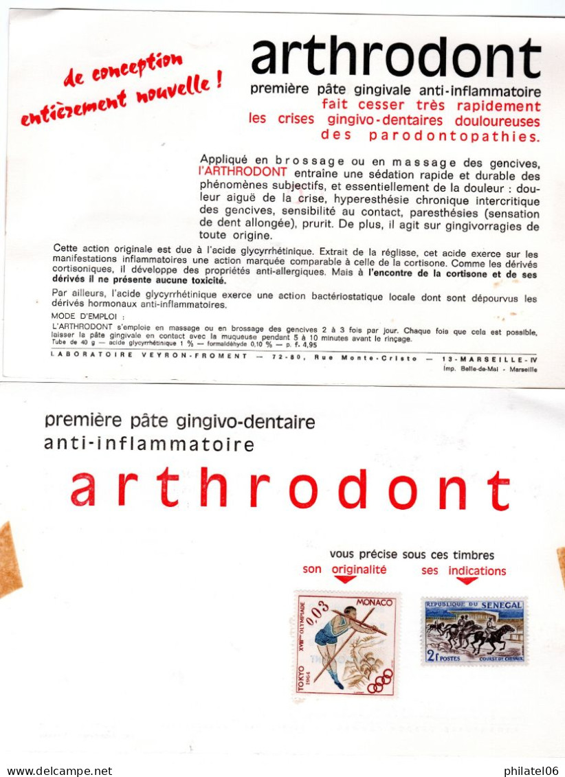 4 CARTES PUB PATE DENTAIRE  ARTHRODONT  (PUBS AU RECTO DES TIMBRES)   21 X 13 CM  SANTE  MEDECINE - Apotheek