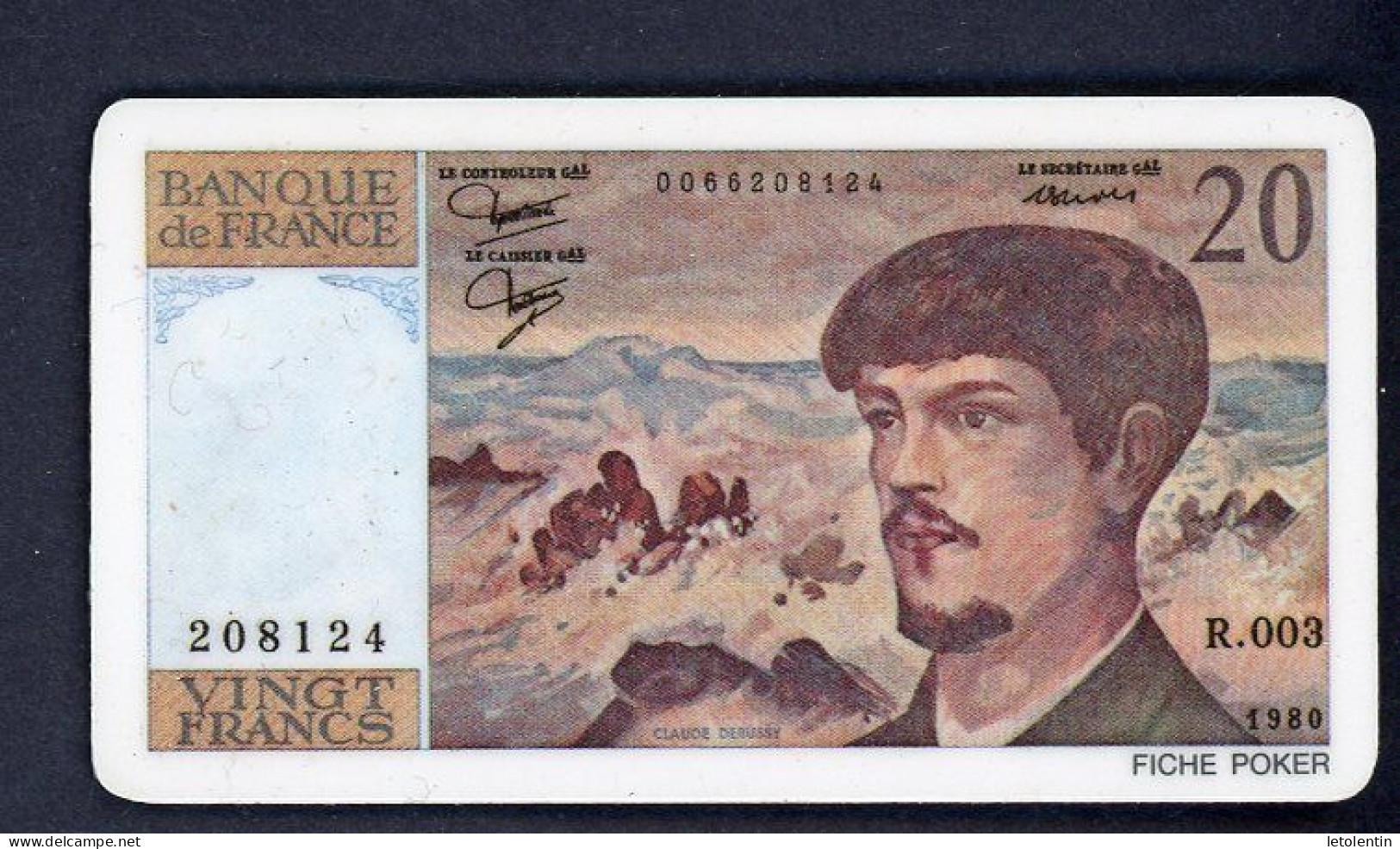 BILLET FRANCE - FAC SIMILÉ - FICHE POCKER - 20 FRANCS - DEBUSSY - Ficción & Especímenes