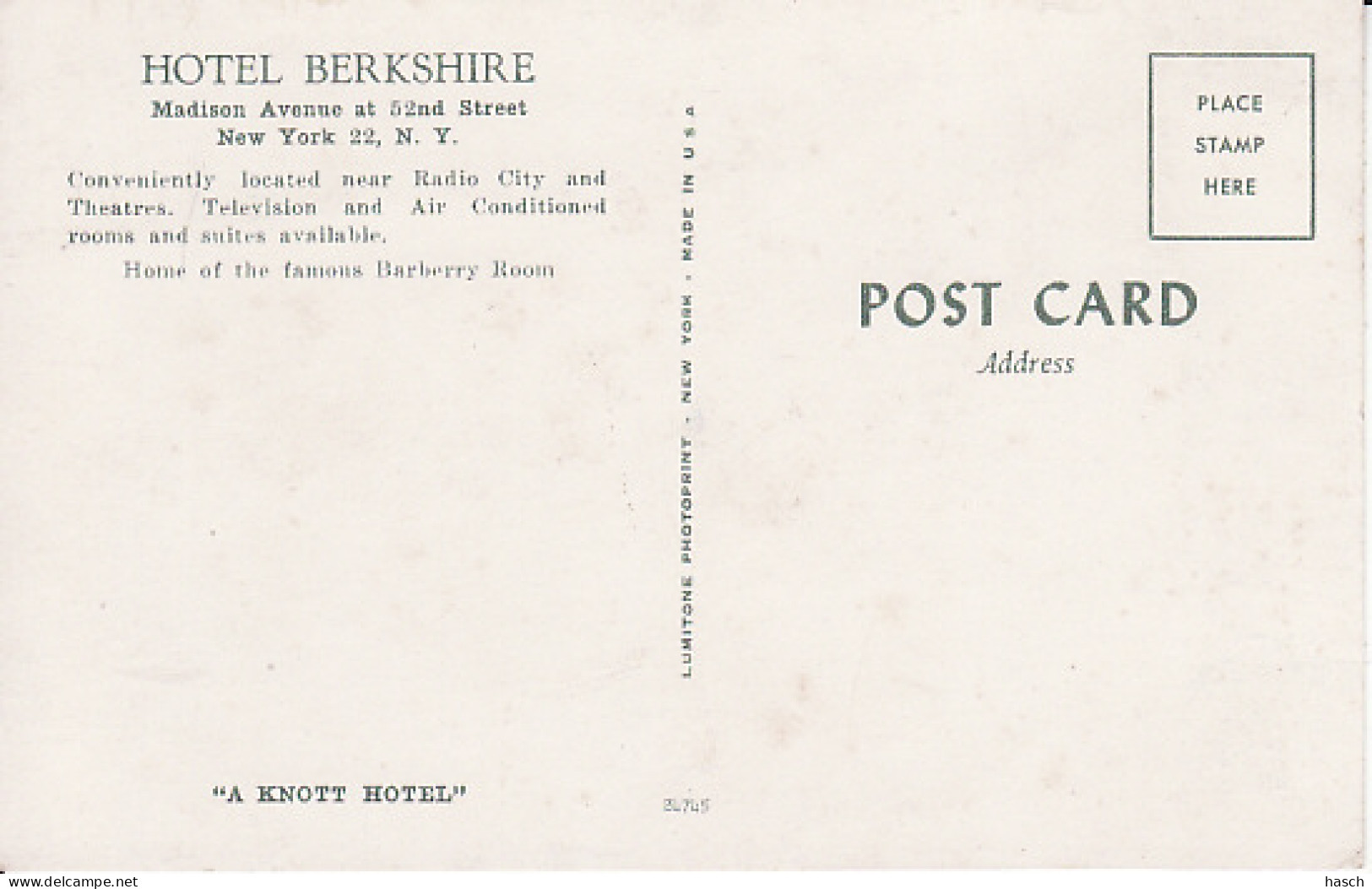 0312105New York, Hotel Berkshire (sea Corners) - Wirtschaften, Hotels & Restaurants