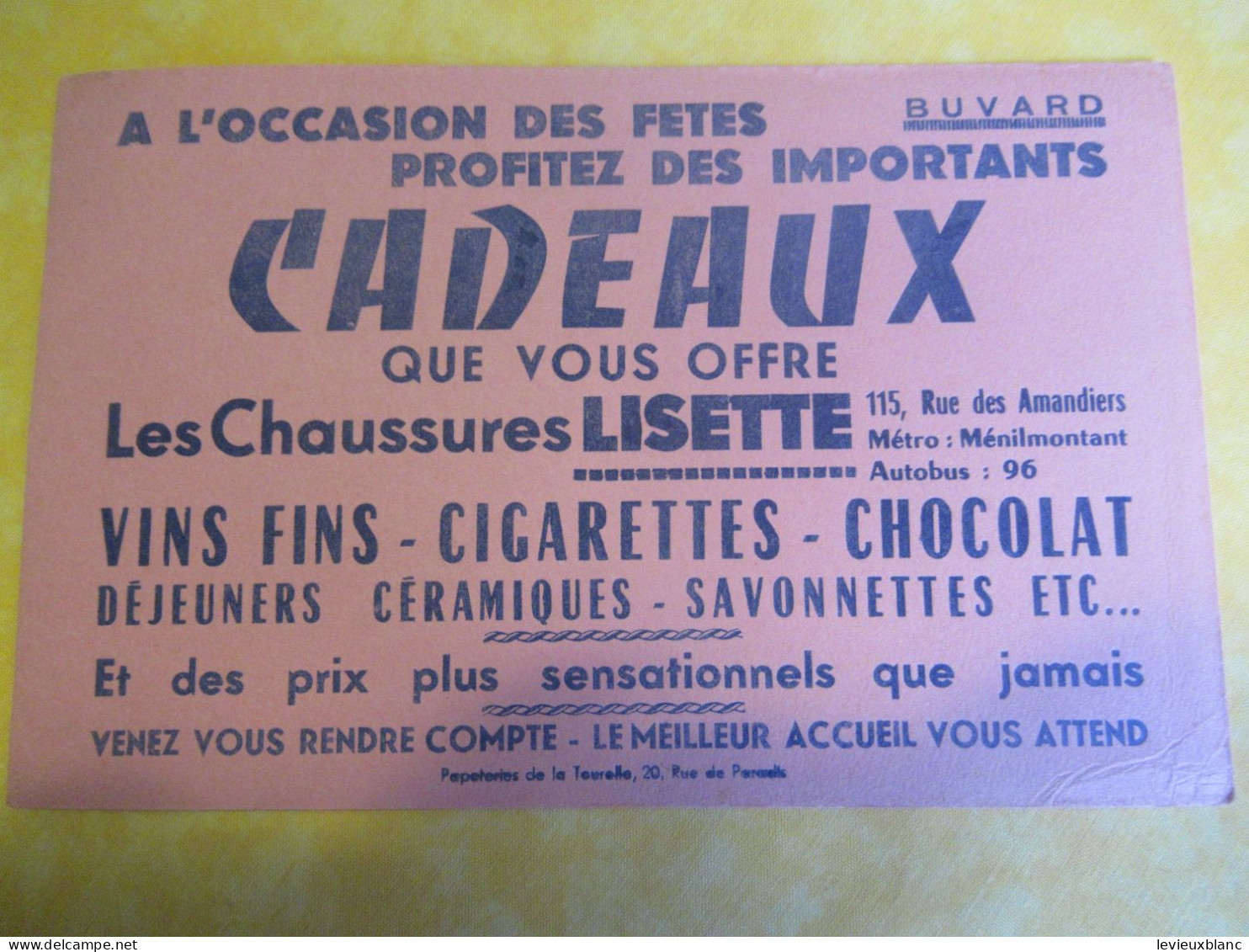 Buvard Ancien /Chaussure/"Chaussures LISETTE"/à L'occasion Des Fêtes Profitez Des Cadeaux/Vers 1950-60   BUV720 - Chaussures