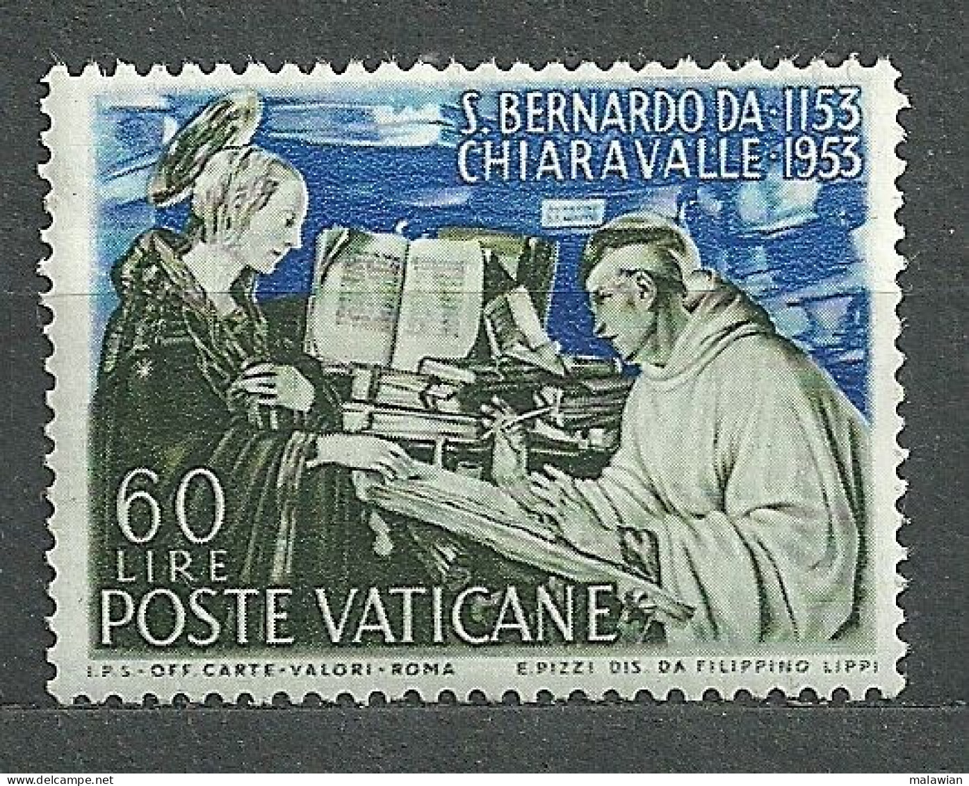 Vatican, 1953 (#209a), Virgin Mary, Jungfrau Maria, St. Bernhard, Manuscripts, Handschrift, Painting, Gemälde - Cuadros