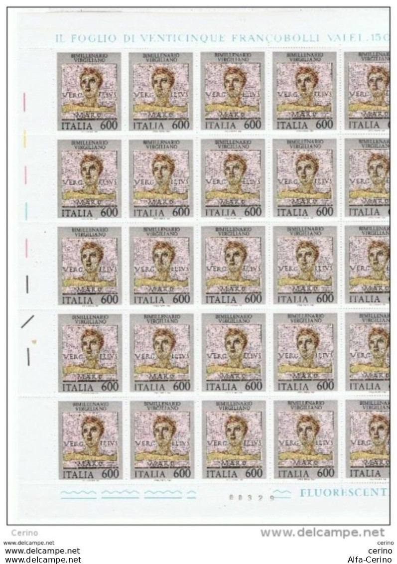 REPUBBLICA:  1981  VIRGILIO  -  £. 600  POLICROMO  FOGLIO  25  N. -  SASS. 1575 - Complete Vellen