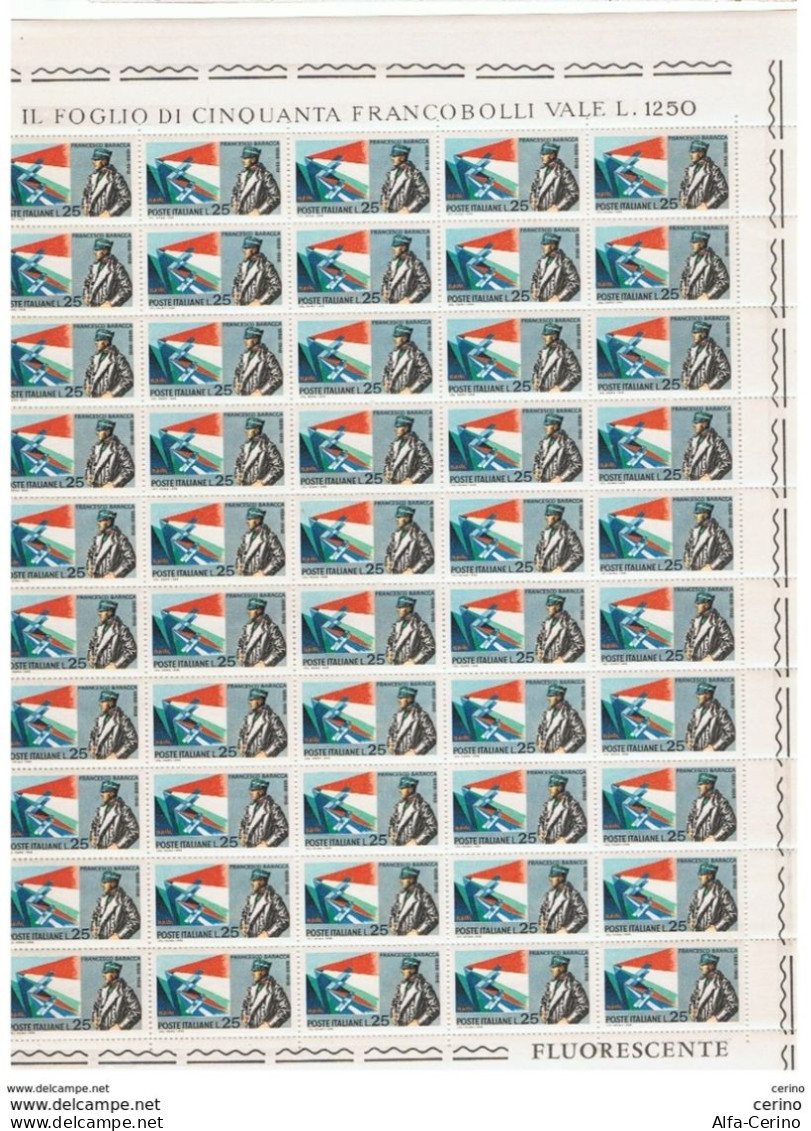 REPUBBLICA:  1968  F. BARACCA  -  £. 25  POLICROMO  FGL. 50  N. -  SASS. 1090 - Full Sheets