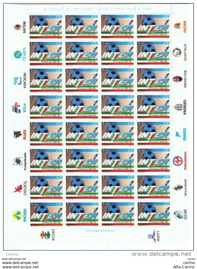 REPUBBLICA:  1989  SCUDETTO  ALL' INTER  -  £. 650  POLICROMO  FGL. 32  N. -  SASS. 1875 - Feuilles Complètes