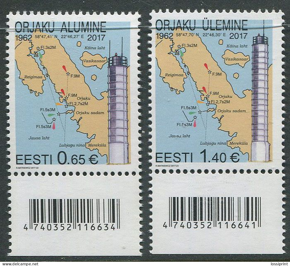 Estonia:Unused Stamps Orjaku Lower And Upper Lighthouses, 2017, MNH - Estonie