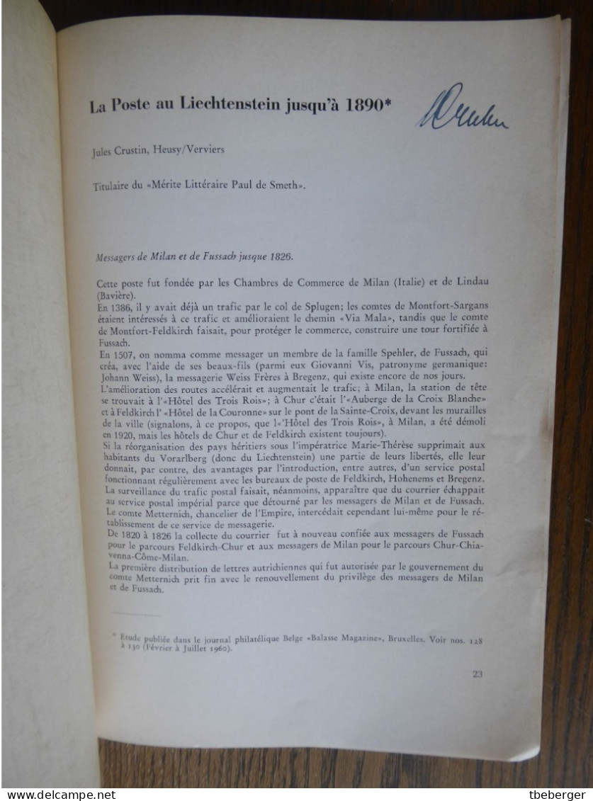 Liechtenstein; J. Crustin; Poste Liechtenstein Jusqu'à 1890; (ca. 1965); S. 23-32 - Philatelie Und Postgeschichte