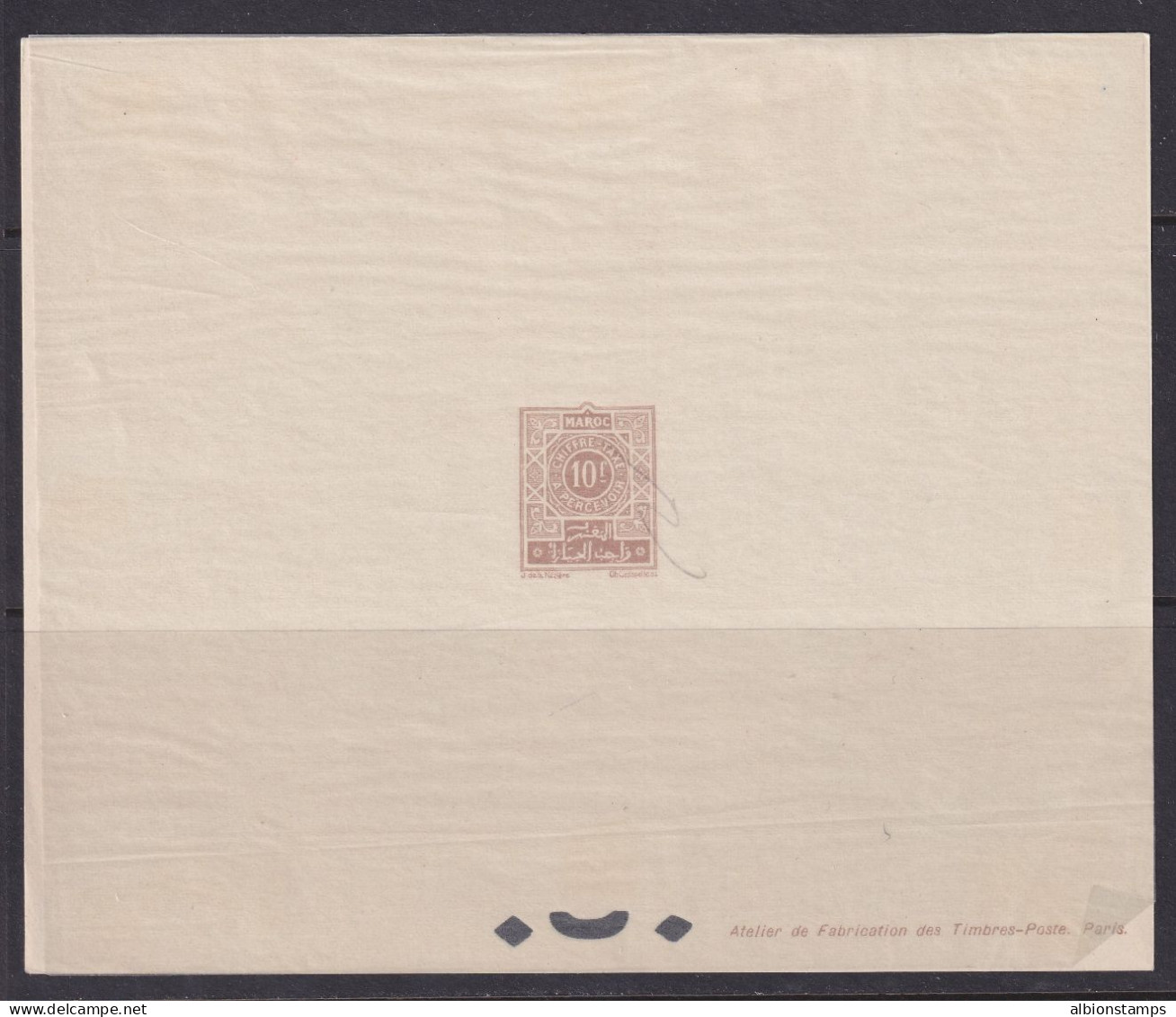 French Morocco, Scott J54 (Yvert TT52), Die Proof With Interleaving - Segnatasse