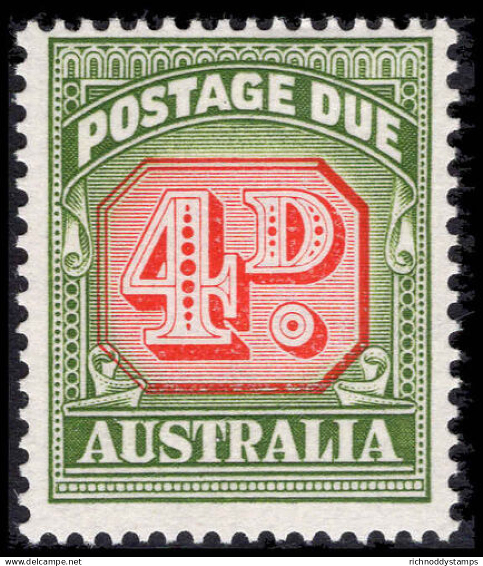 Australia 1958-60 4d Carmine And Deep Green Postage Due Die II No Wmk Unmounted Mint. - Postage Due