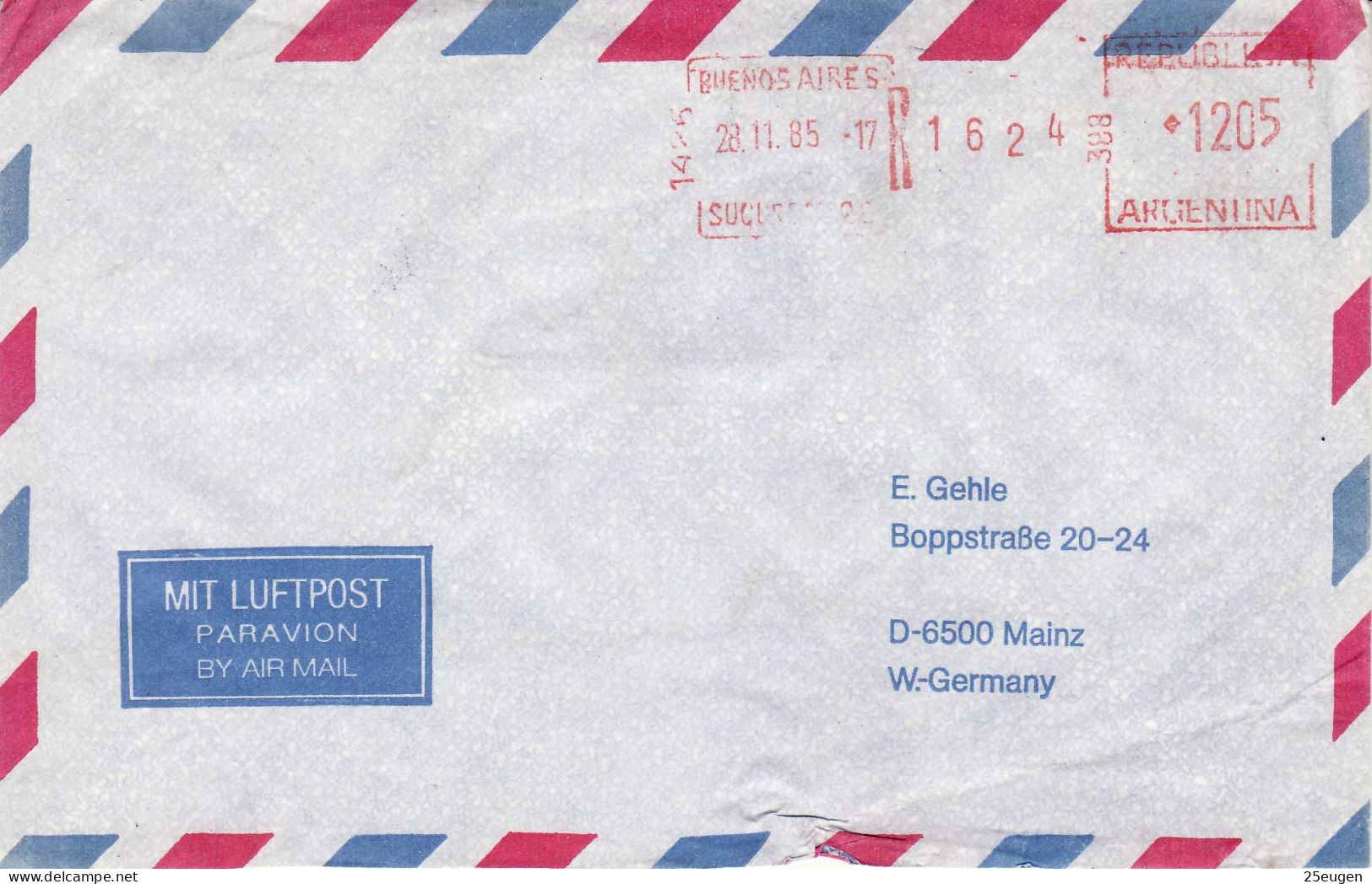 ARGENTINA 1985  AIRMAIL LETTER SENT FROM BUENOS AIRES TO MAINZ - Covers & Documents