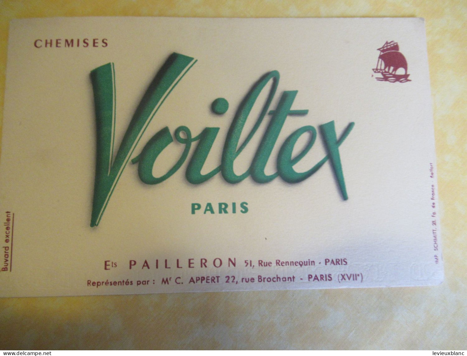 Buvard Ancien /Chemise/"VOILTEX Paris"  /Ets PAILLERON / Imp Schmitt Belfort /Vers 1950-60   BUV724 - Kleidung & Textil