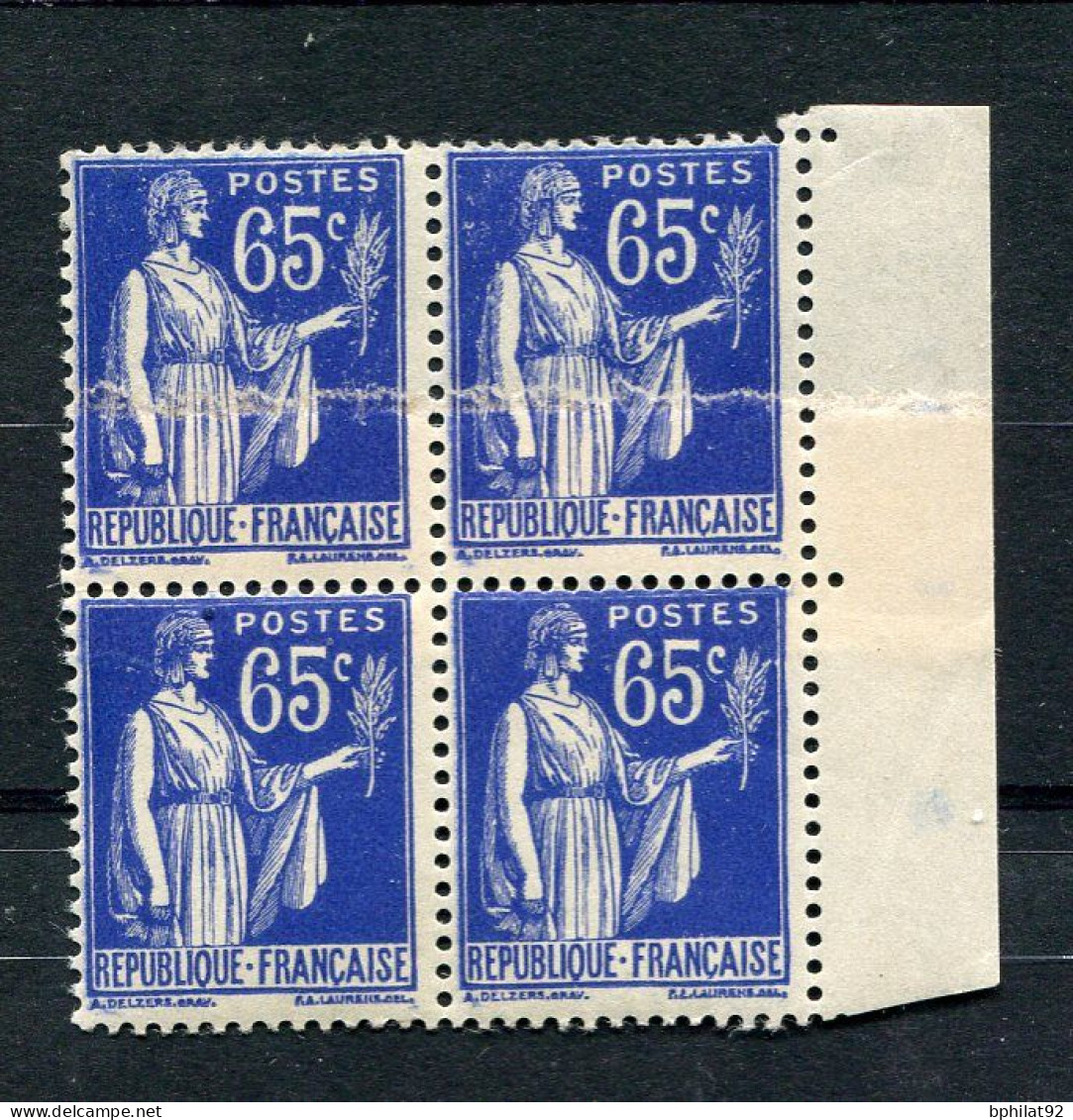 !!! BLOC DE 4 DU 65C TYPE PAIX OUTREMER N°365 IMPRESSION SUR RACCORD NEUF ** - Unused Stamps