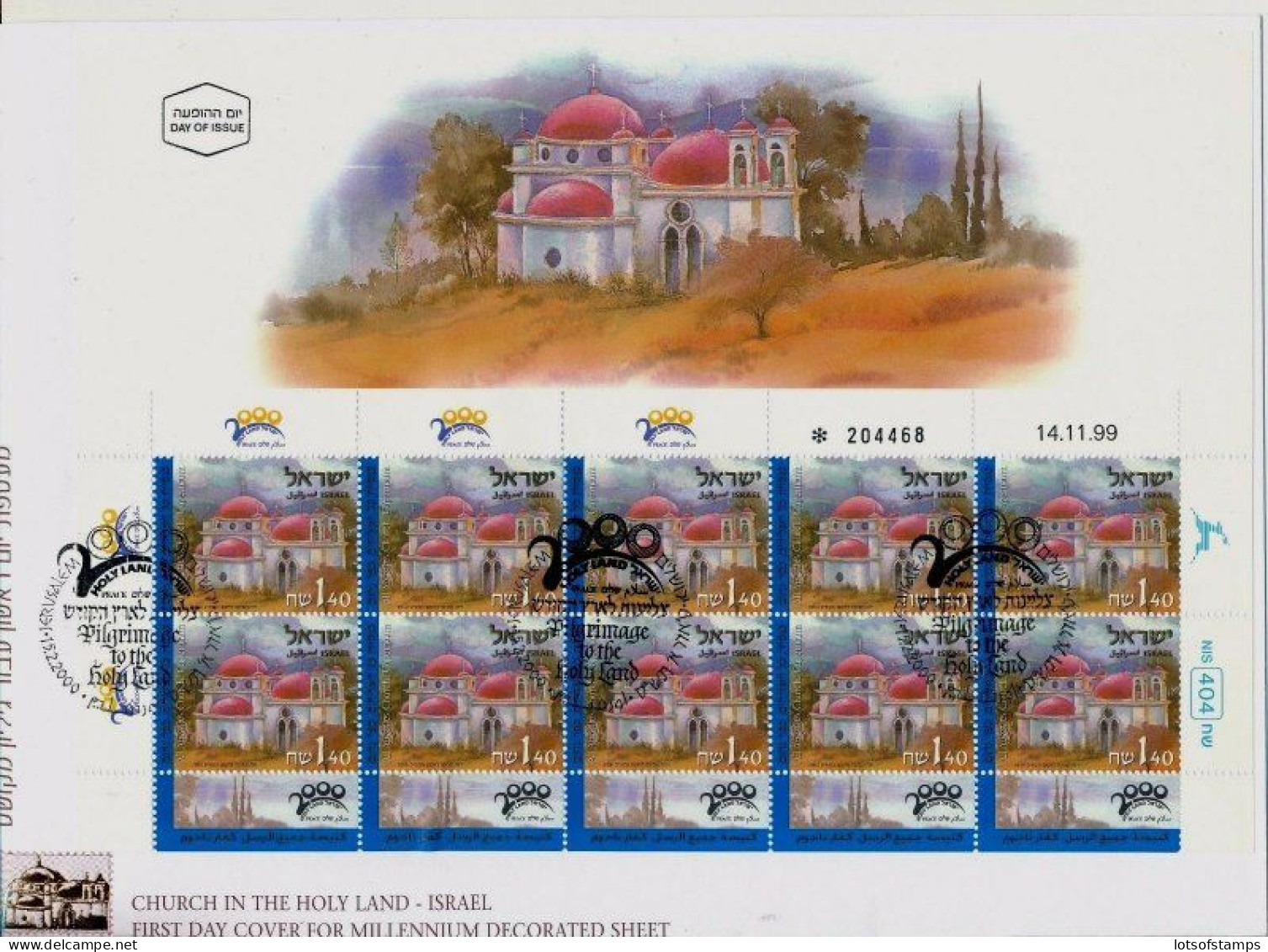 ISRAEL 2000 CHURCHES IN THE HOLY LAND 3 DECORATED 10 STAMP SHEETS FDC's SEE 3 SCANS - Lettres & Documents