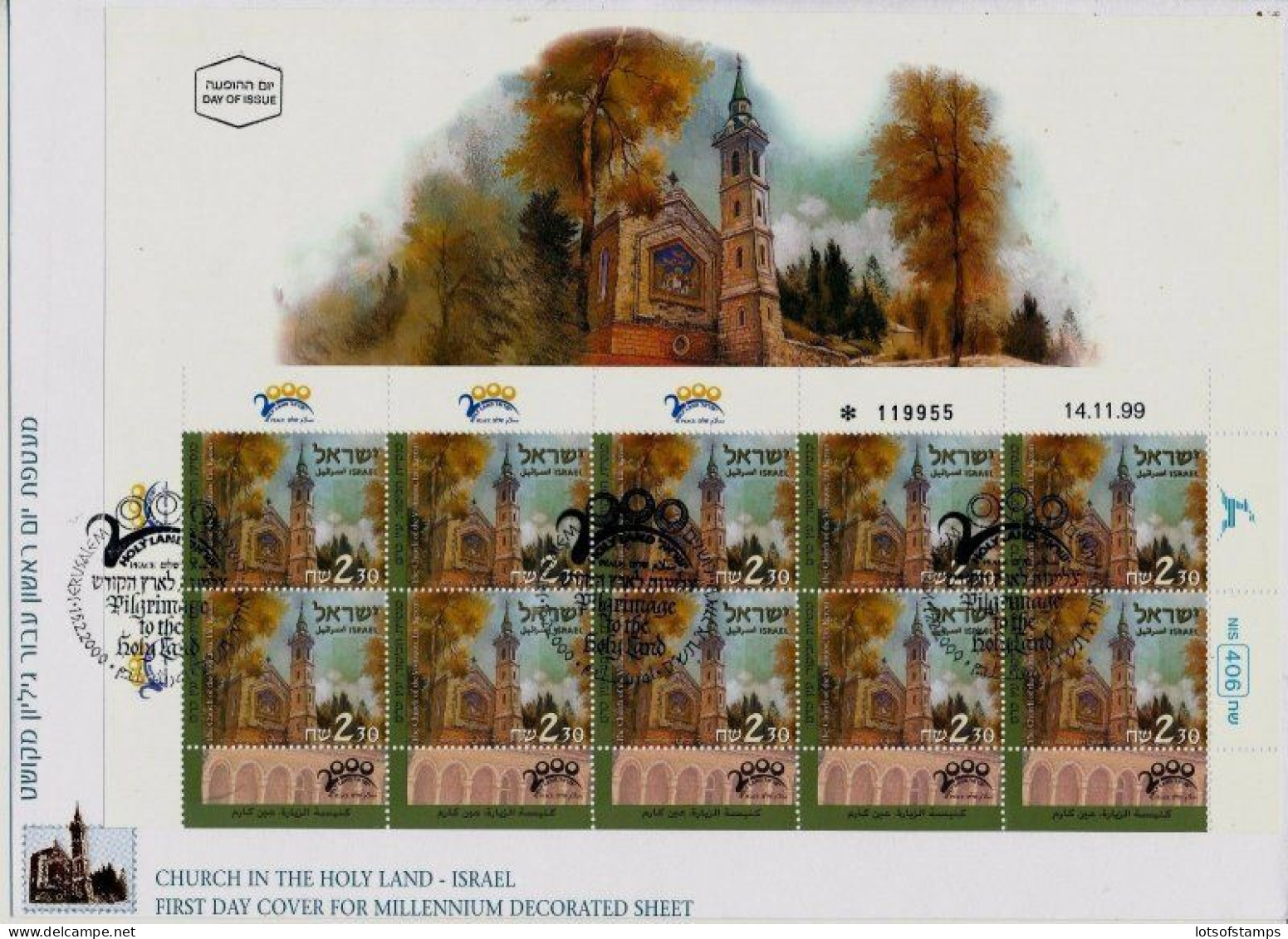 ISRAEL 2000 CHURCHES IN THE HOLY LAND 3 DECORATED 10 STAMP SHEETS FDC's SEE 3 SCANS - Lettres & Documents