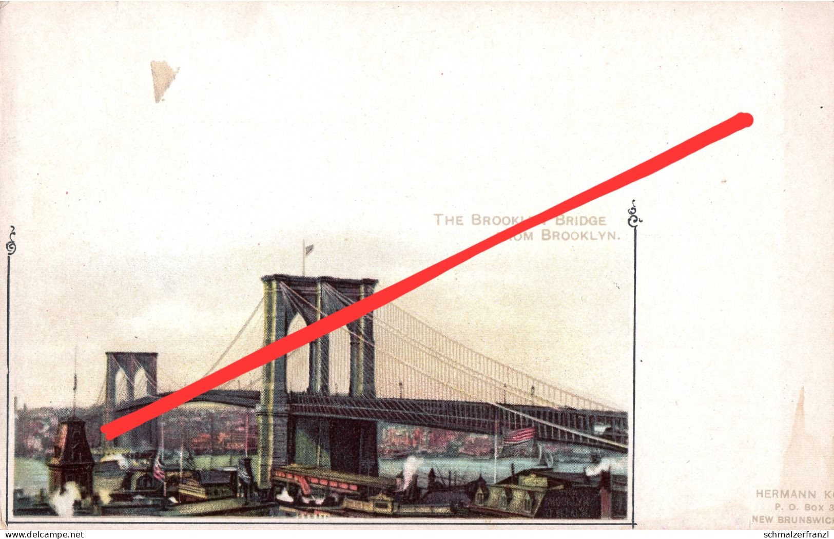 Litho AK New York City Brooklyn Bridge From Brooklyn Manhattan NY United States USA Künstlerkarte Souvenir Card - Brooklyn