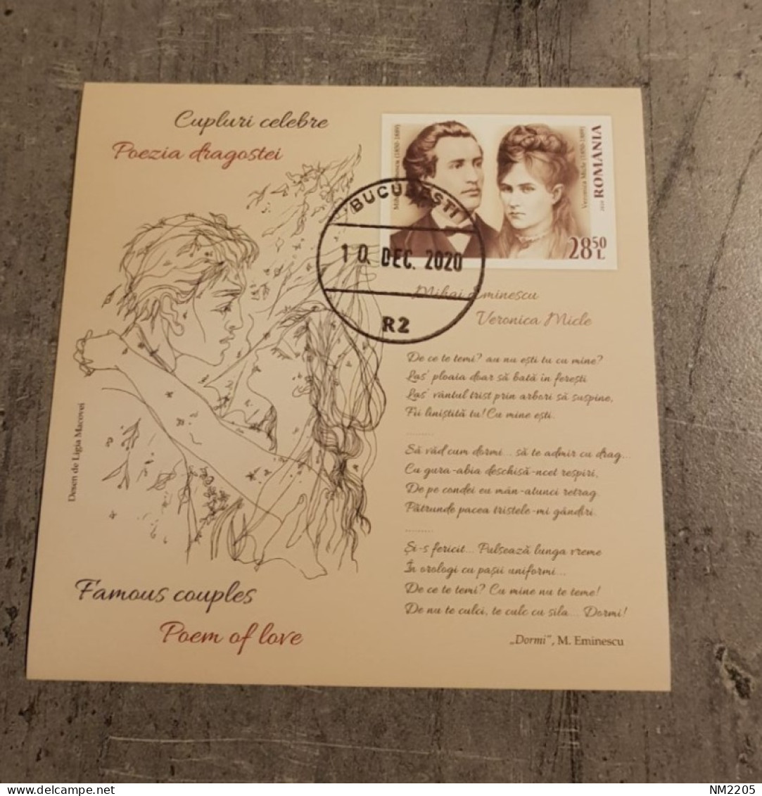 ROMANIA FAMOUS COUPLES POEM OF LOVE MIHAI EMINESCU MINIATURE SHEET USED - Used Stamps