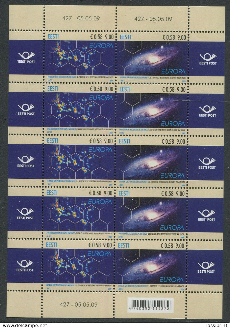 Estonia:Unused Sheet EUROPA Cept 2009, Universe, MNH - Estonie