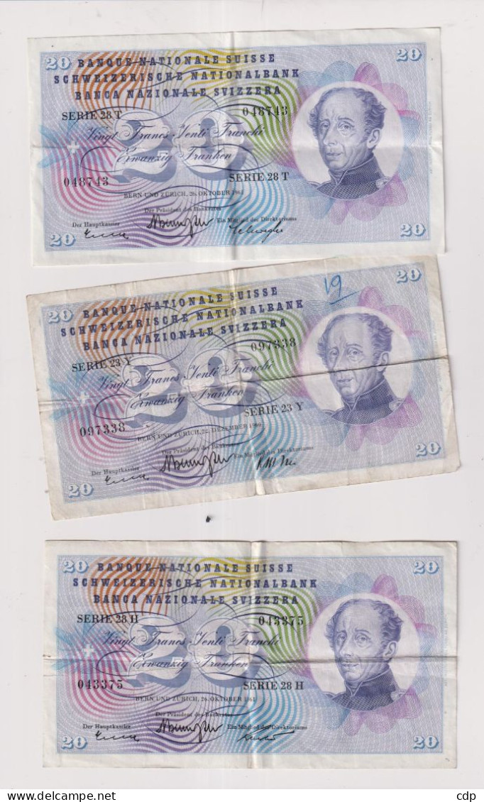 Lot 3 Billets Suisse  20 Francs  1961 - Suiza