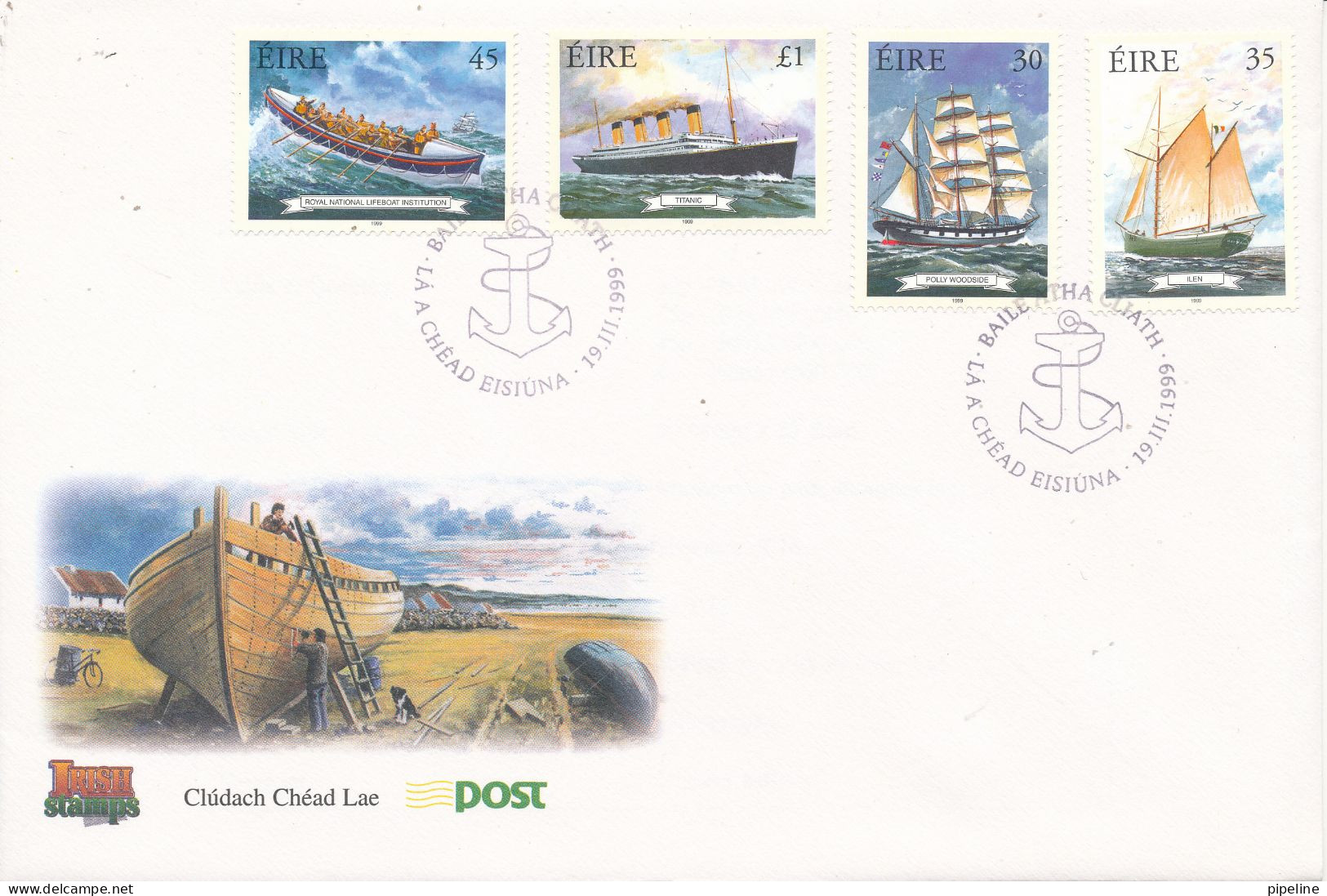 Ireland FDC 19-3-1999 Ireland's Maritime Heritage Complete Set Of 4 Ships With Cachet - FDC