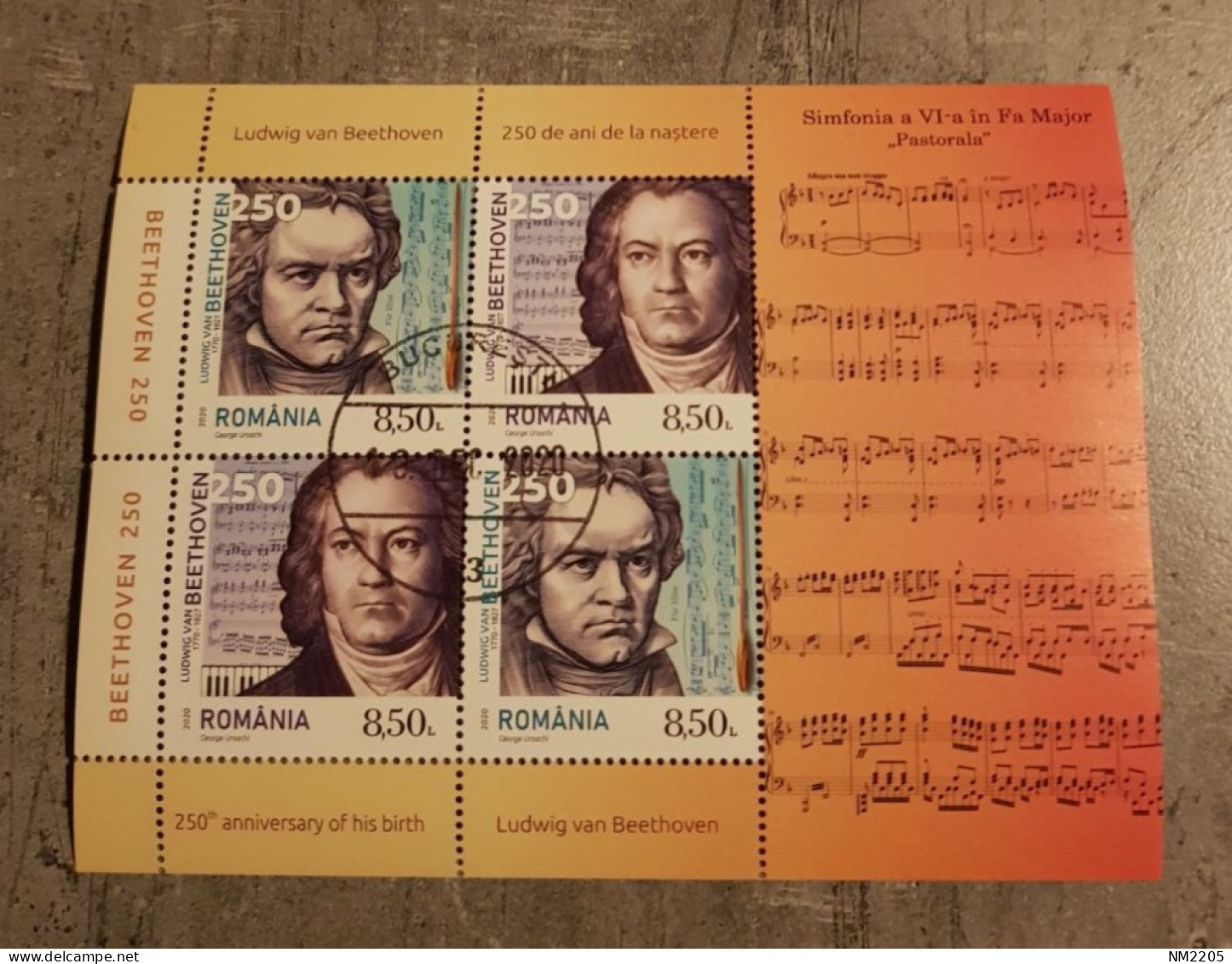 ROMANIA 250 ANNIVERSARY OF HIS BIRTH L.VAN BEETHOVEN MINIATURE SHEET USED - Used Stamps