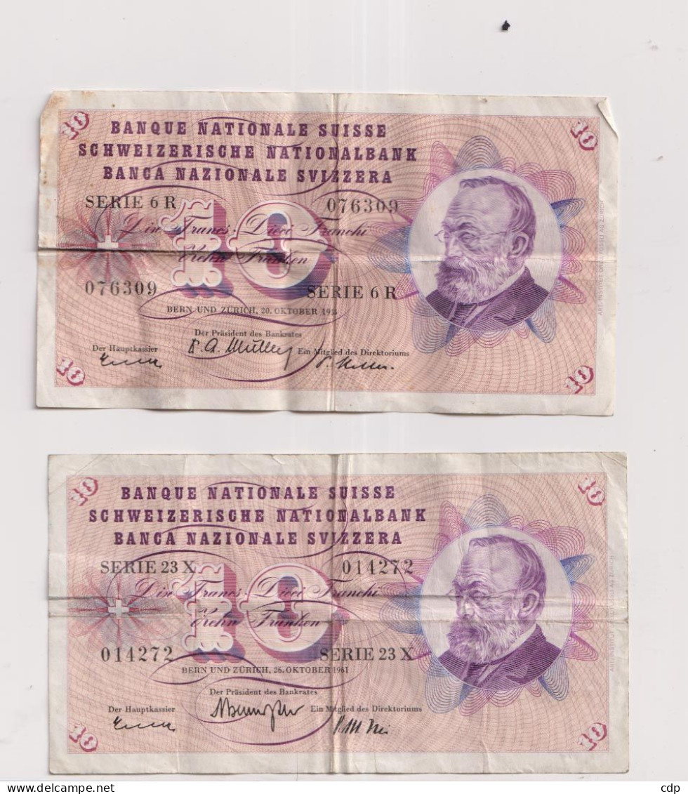 Lot 2 Billets Suisse  10 Francs  1972 - Switzerland