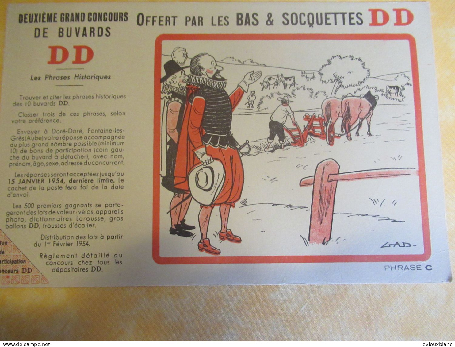 7 Buvards Anciens /Vêtement/"BAS Et SOCQUETTES DD "/Grand Concours  Phrases Historiques/ SURESNES/janvier 1954   BUV729 - Textile & Vestimentaire
