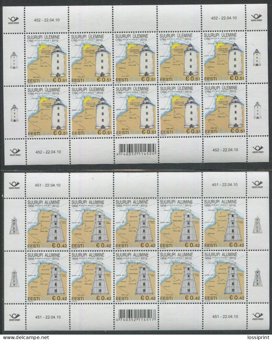 Estonia:Unused Sheets Suurupi Lower And Upper Lighthouses, 2010, MNH - Estonie