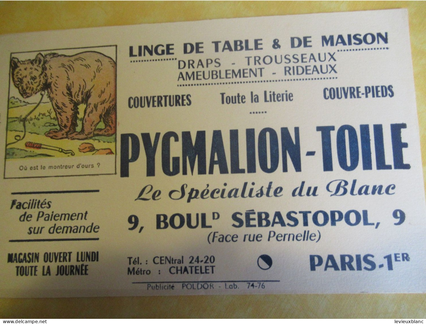 Buvard Ancien /Vêtement/"PYGMALION-TOILE "/Le Spécialiste Du Blanc/Pellerin/Vers 1950-1960   BUV731 - Kleding & Textiel