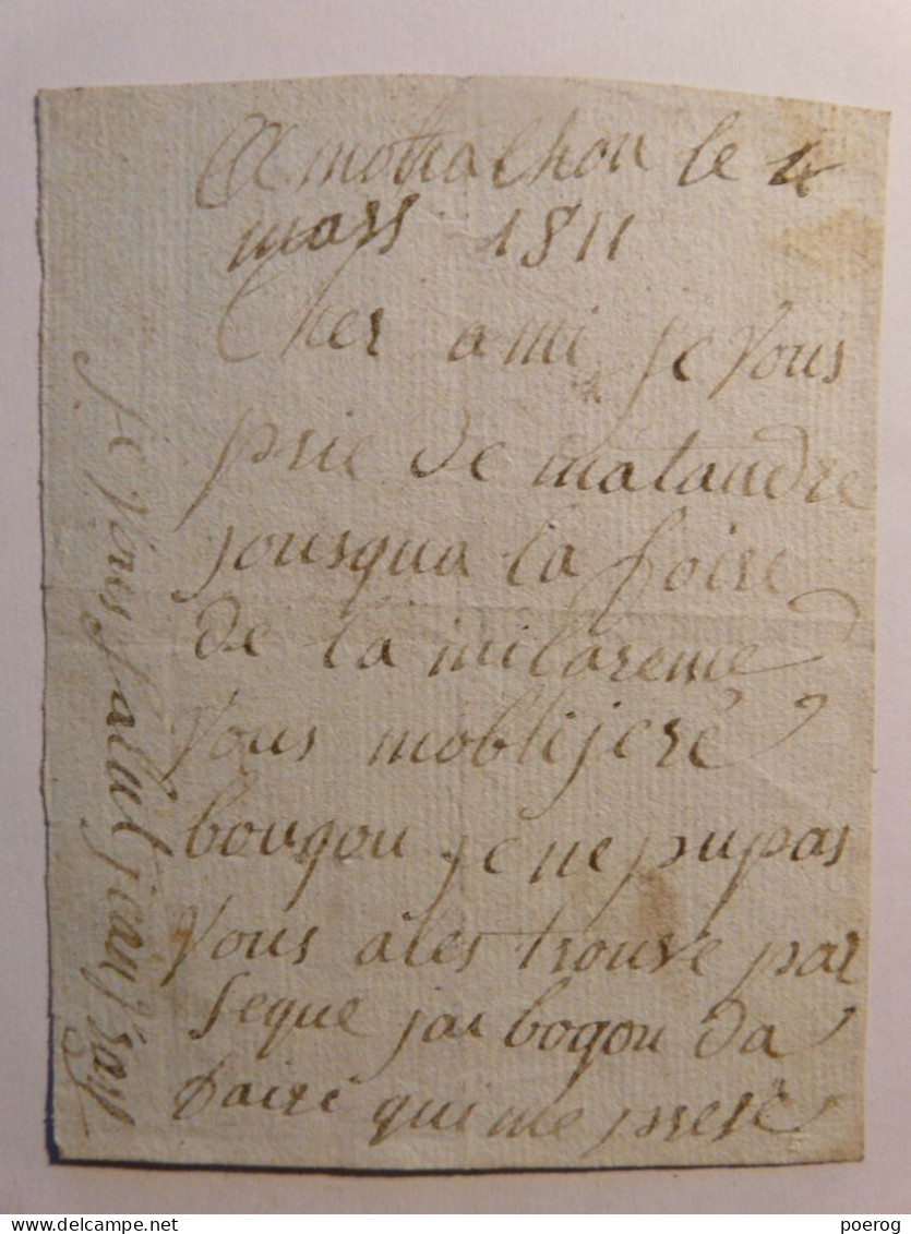 PETIT MOT MANUSCRIT DE 1811 PLEIN DE FAUTES D'ORTHOGRAPHE - SUR PAPIER CHIFFON MANUSCRIT - JEAN VRAY - Manuscripts