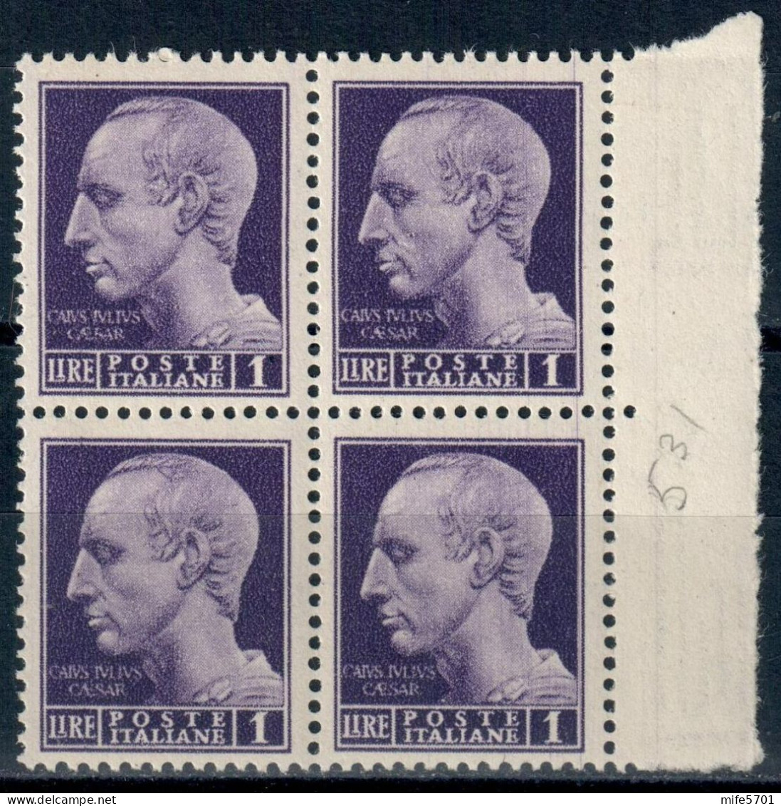 LUOGOTENENZA 1945 QUARTINA FRANCOBOLLI DA L. 1 EMISSIONE DI ROMA SENZA FASCI FILIGRANA RUOTA - NUOVI MNH ** SASSONE 531 - Neufs