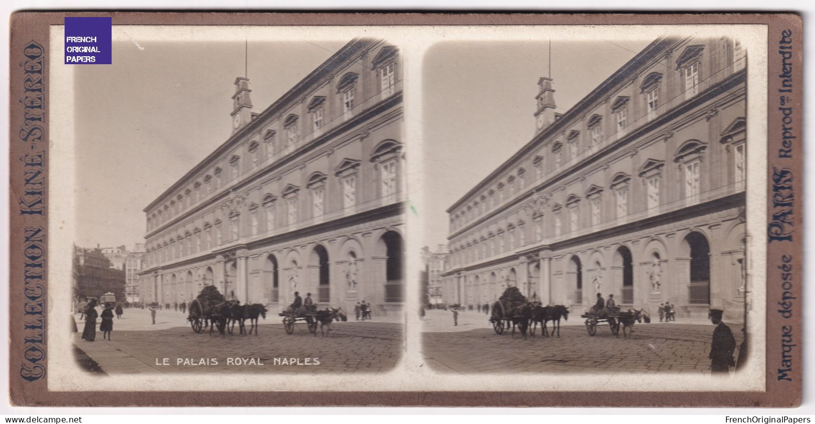 Naples / Le Palais Royal - Photo Stéréoscopique 1905s Italie Attelage- Italia Napoli Foto Stereo Il Palazzo Reale C13-31 - Photos Stéréoscopiques