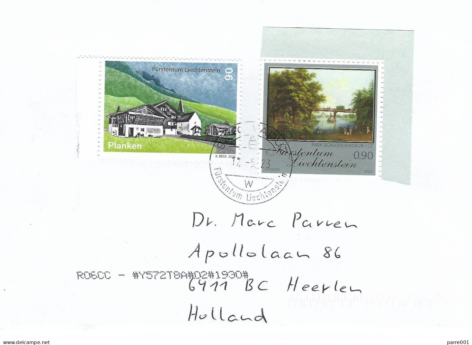 Liechtenstein 2023 Vaduz Park Schloss Eisgrub Czech Republic Painting Village Planken Cover - Lettres & Documents