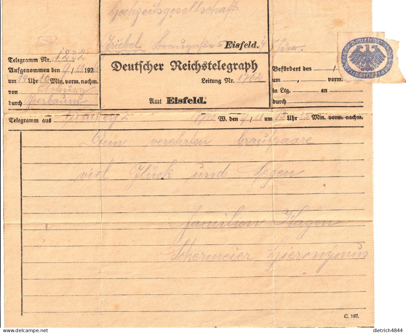 Telegramm Von 1926 Mit Rückseitiger Werbung - Andere & Zonder Classificatie