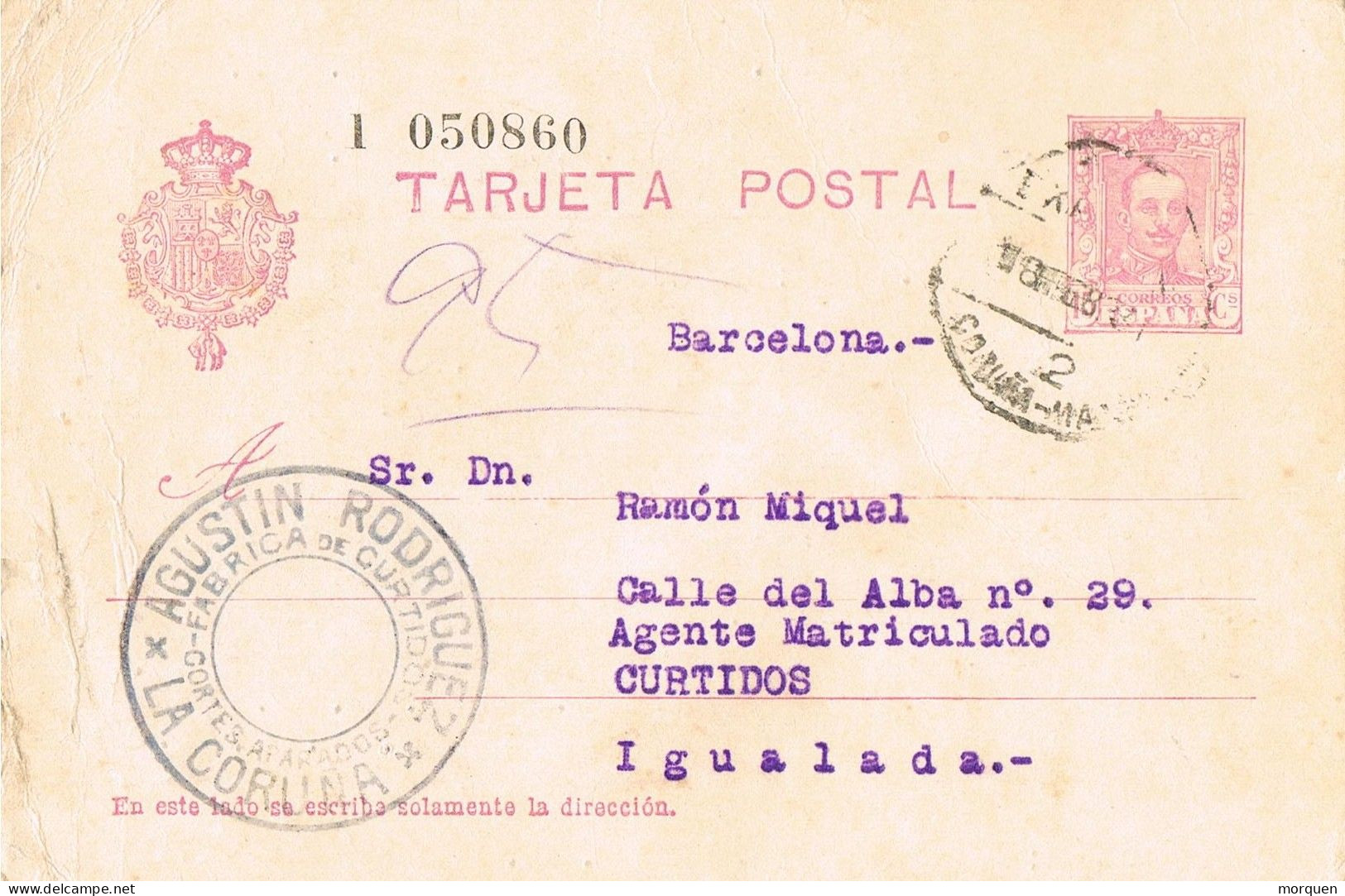 52711. Entero Postal CORUÑA  1931. AMBULANTE Ferrocarril Coruña-Madrid. Alfonso XIII - 1850-1931