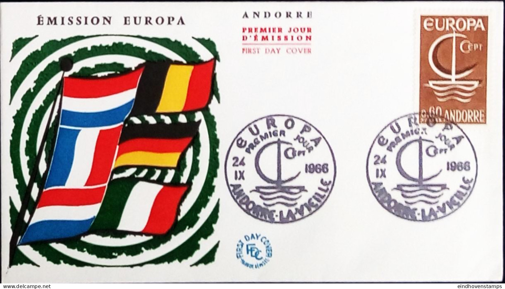 Andorra French 1966 Cept Issue FDC 2002.2612 - Lettres & Documents