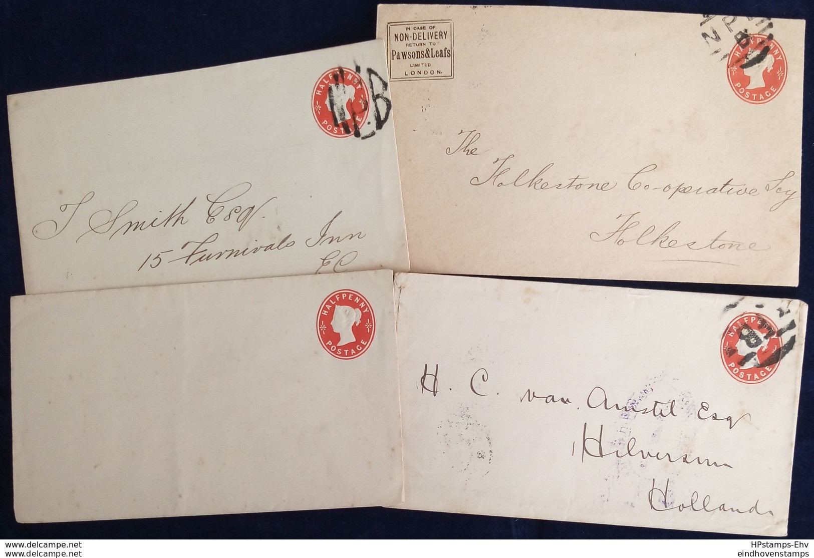 Great Britain ½ D Postal Stationary Envelopes Type 1890, Various Sizes, Paper & Postmarks 3 Ex. Used, 1 Unused 2002.1803 - Brieven En Documenten