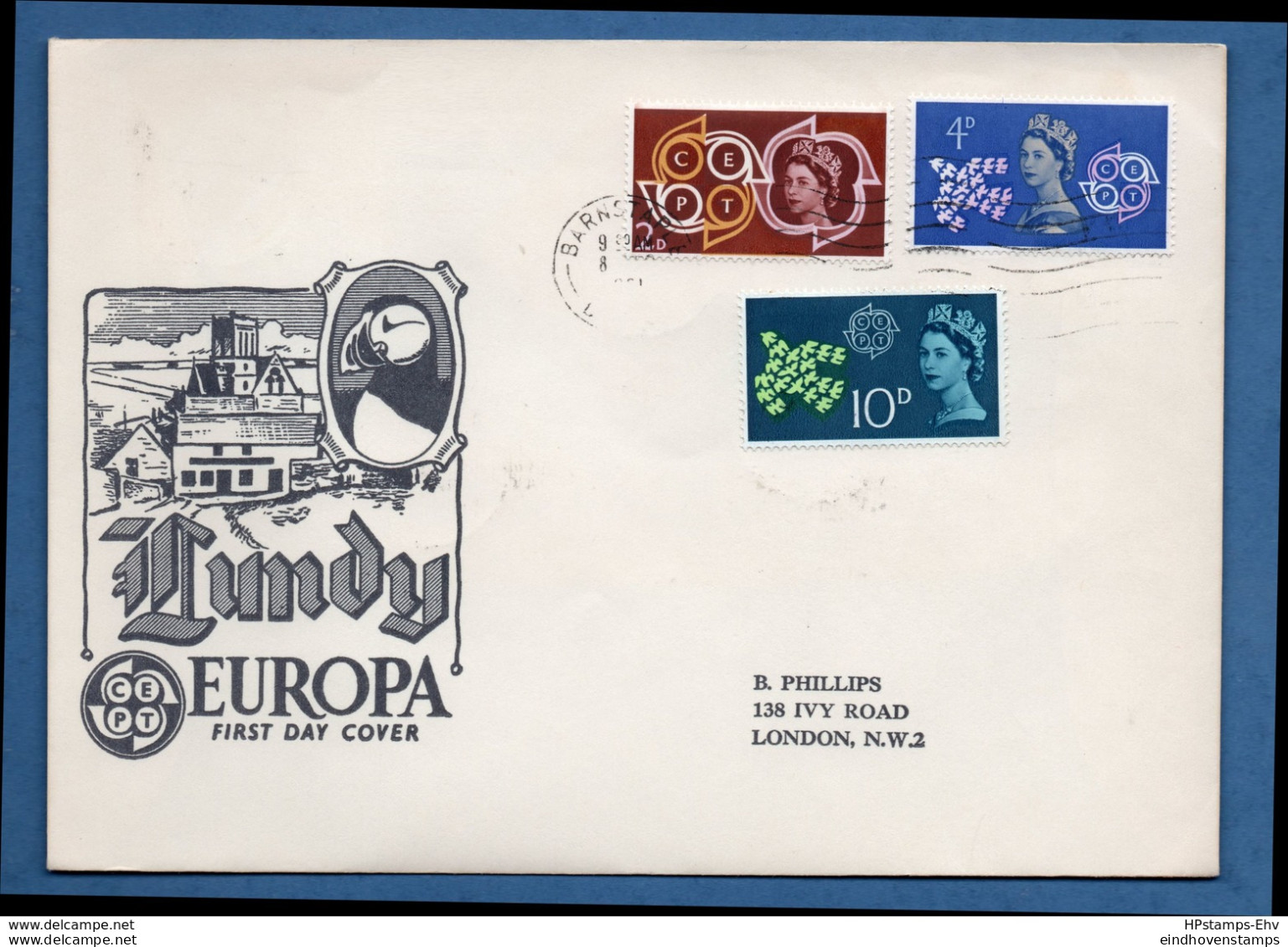 Lundy Europe 1961 Issue On FDC 7 Values Postmark 8 Dec 1961, British Cept Set On Frontside 2002.1638 - Zonder Classificatie