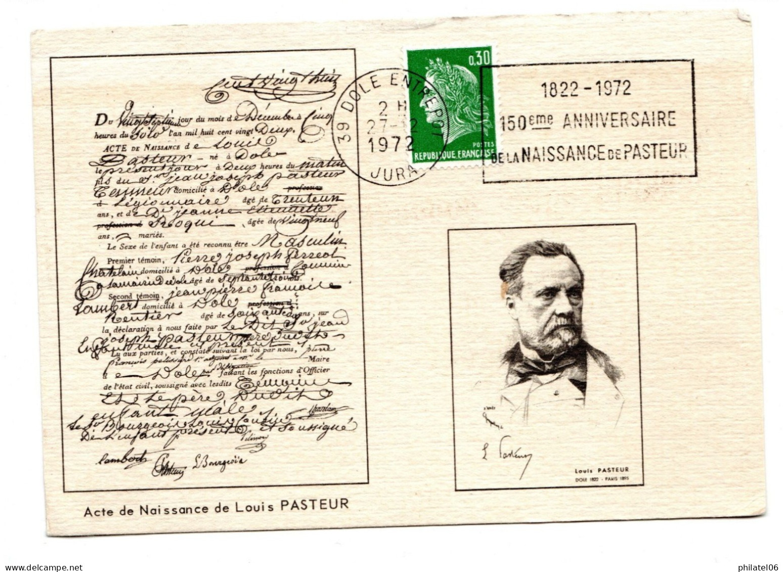 FRANCE  150 EME ANNIVERSAIRE NAISSANCE DE PASTEUR  1972 - Louis Pasteur