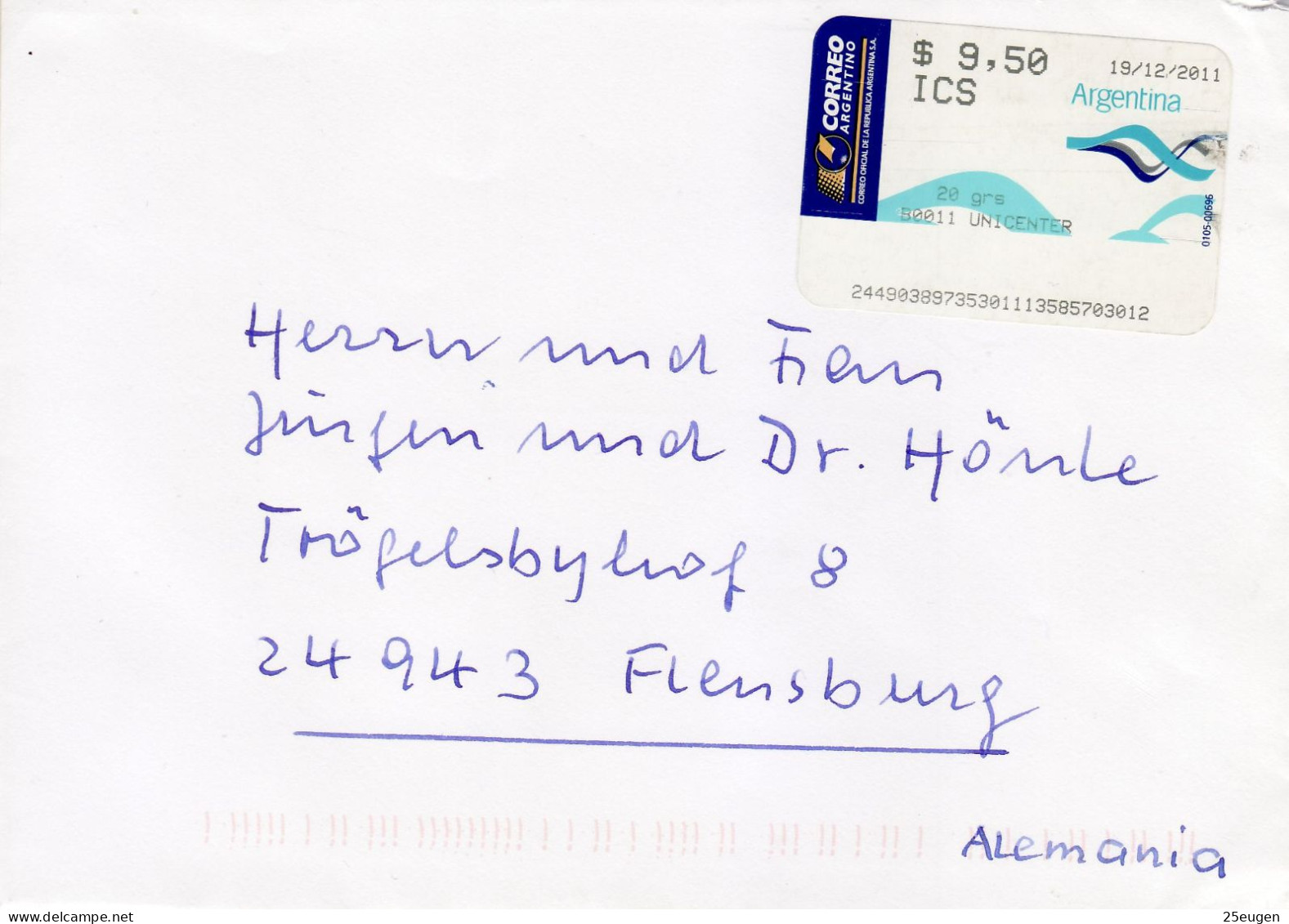 ARGENTINA 2011  AIRMAIL  LETTER SENT TO FLENSBURG - Lettres & Documents