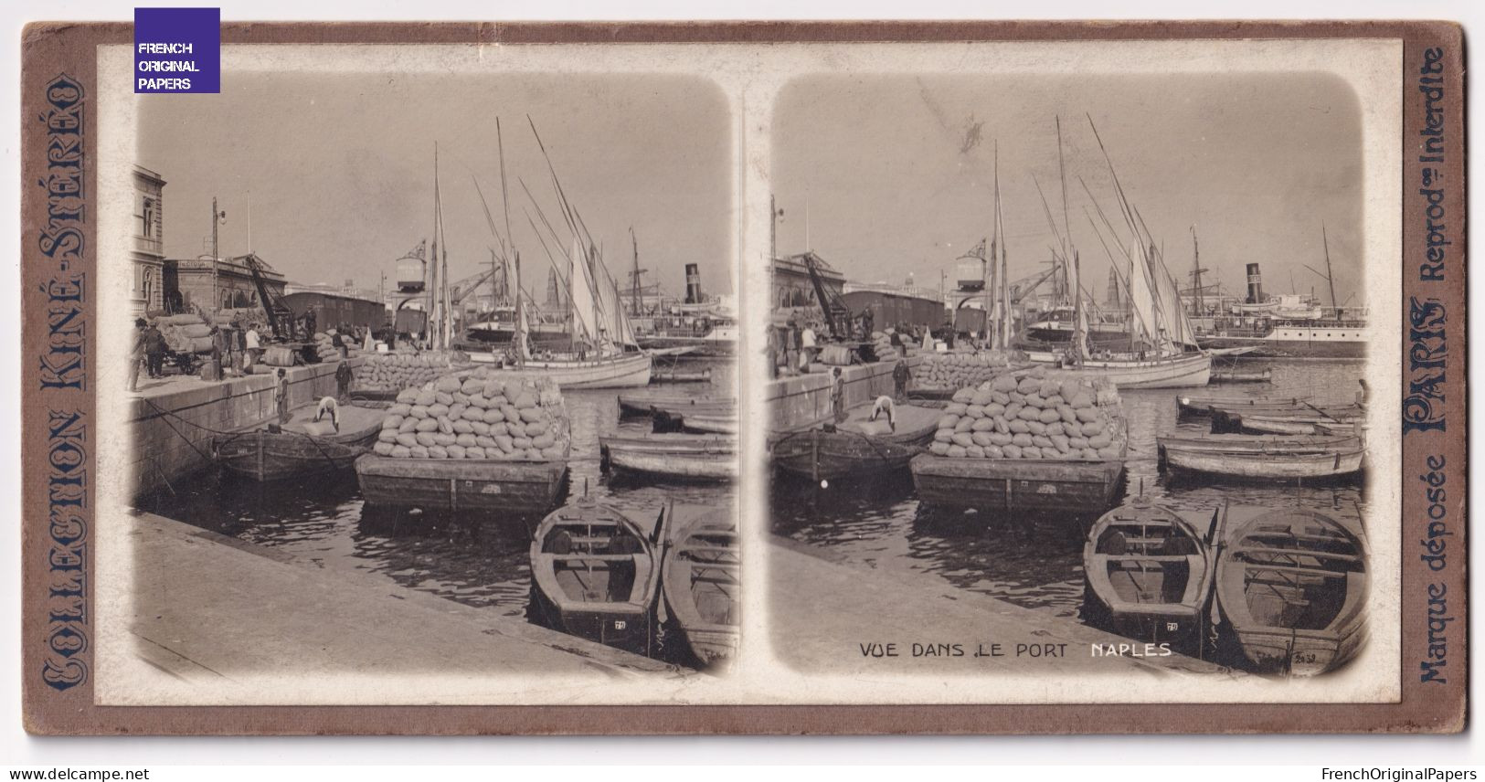 Port De Naples / Bateau Paquebot Train Barge - Photo Stéréoscopique 1905- Italia Napoli Foto Stereo Porto Di C13-32 - Stereo-Photographie