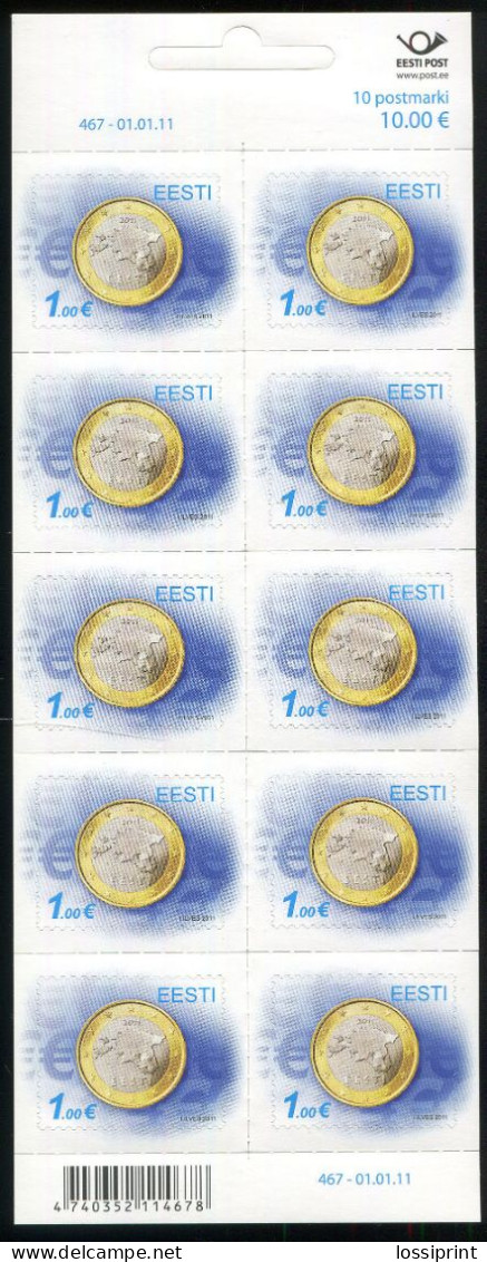Estonia:Unused Sheet Euro Coins 1 EUR, 2011, MNH - Estonie