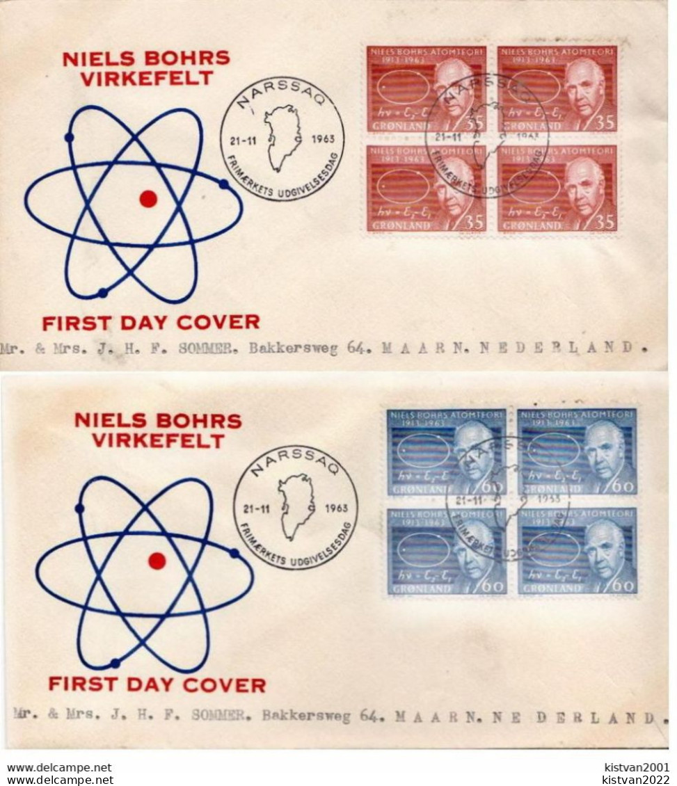 Postal History Cover: Greenland Used FDCs With Blocks Of 4 Stamps. - Atomenergie