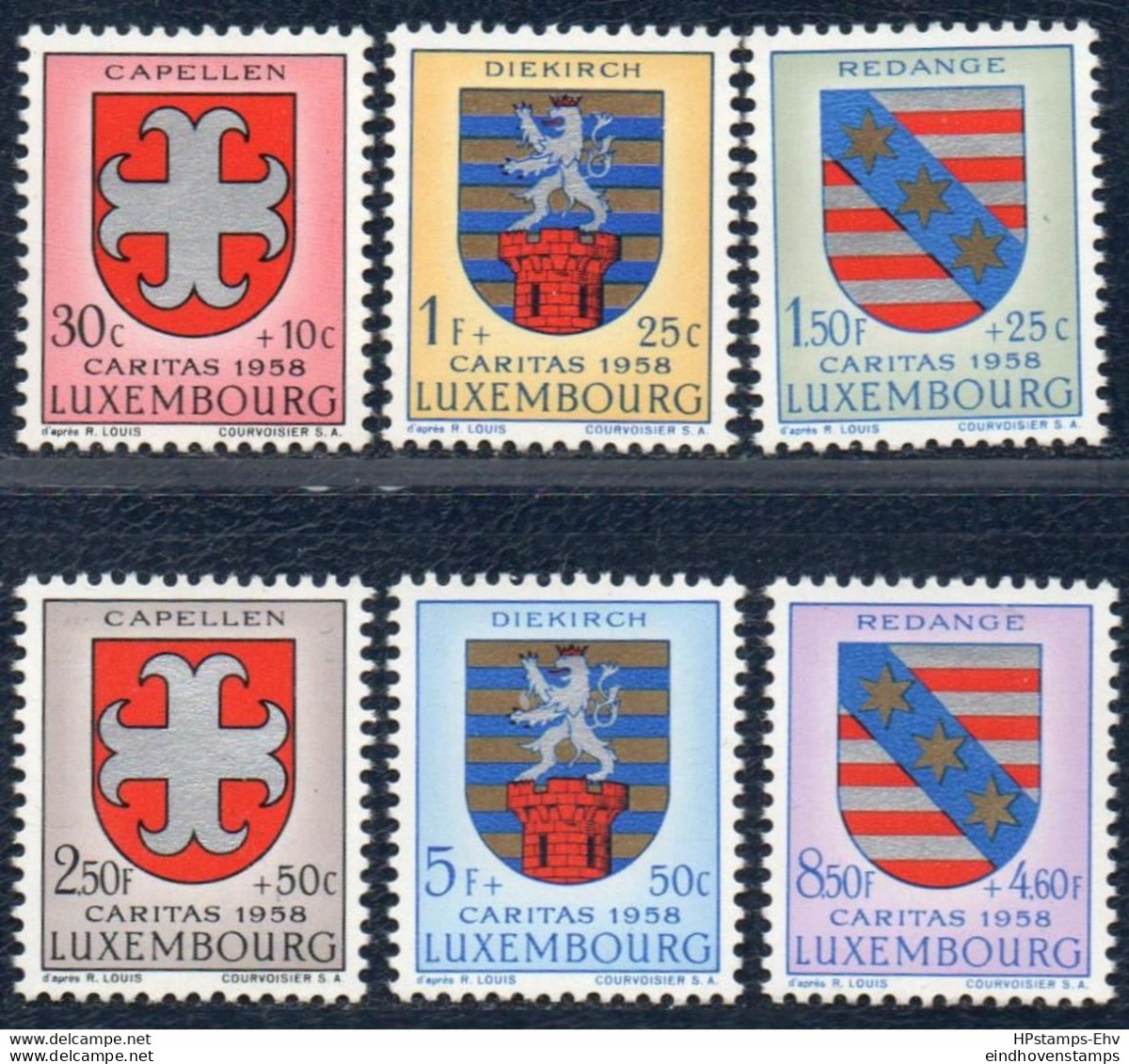 Luxemburg 1958 Heraldic Crests 6 Values MNH 2006.1958 Blason Cantonale Kantonalwappen Capellen Diekirch Redingen - Autres & Non Classés