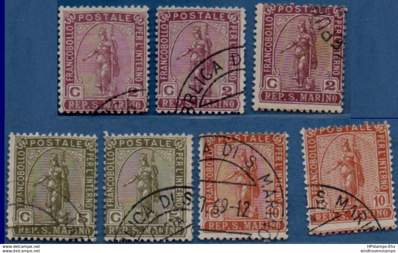 San Marino 1922 Goddess 2-10 C Color Shades 2 Values Cancelled - 2005.2633 - Usati